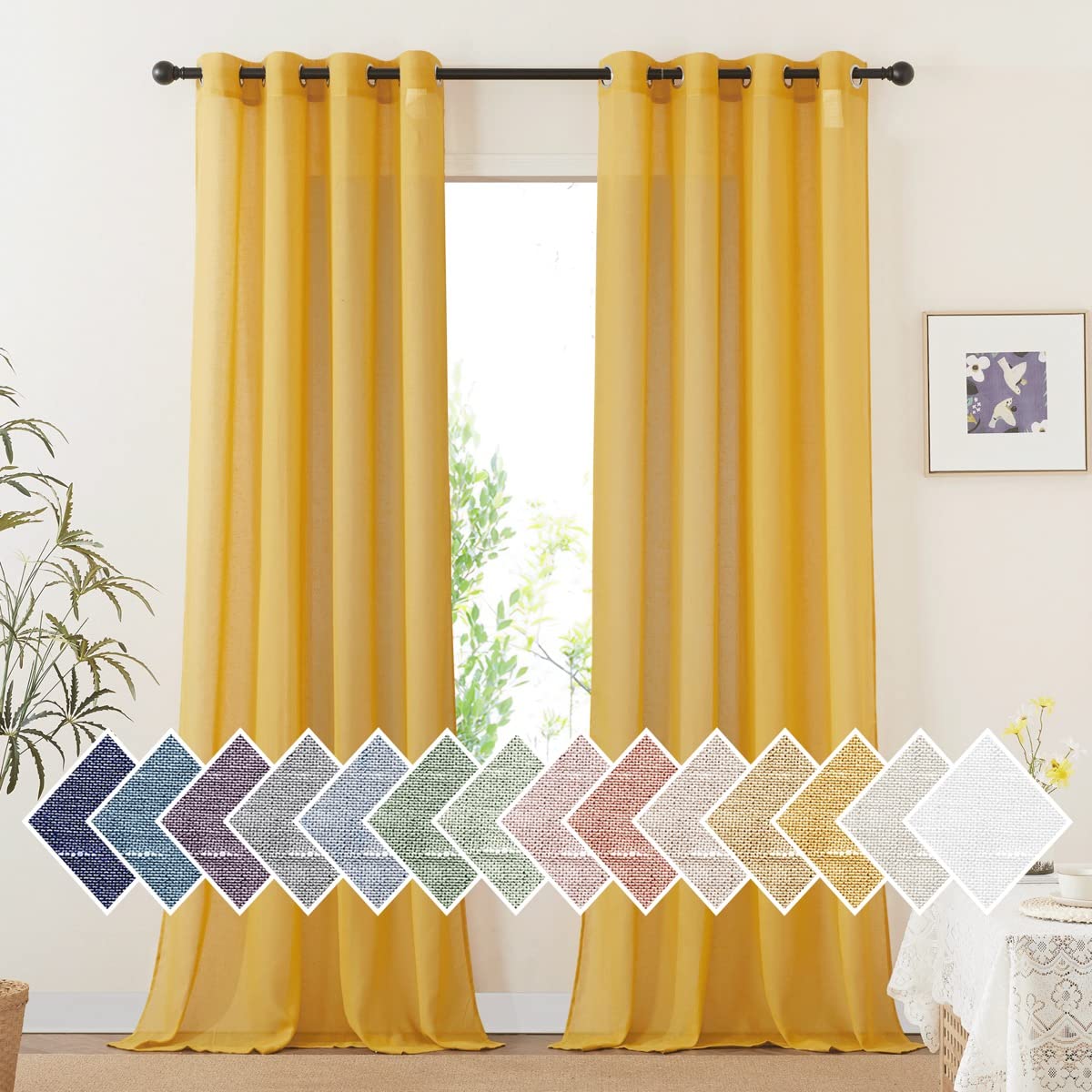 NICETOWN White Sheer Linen Curtains 84 Inch Length 2 Panels Set, W52xL84
