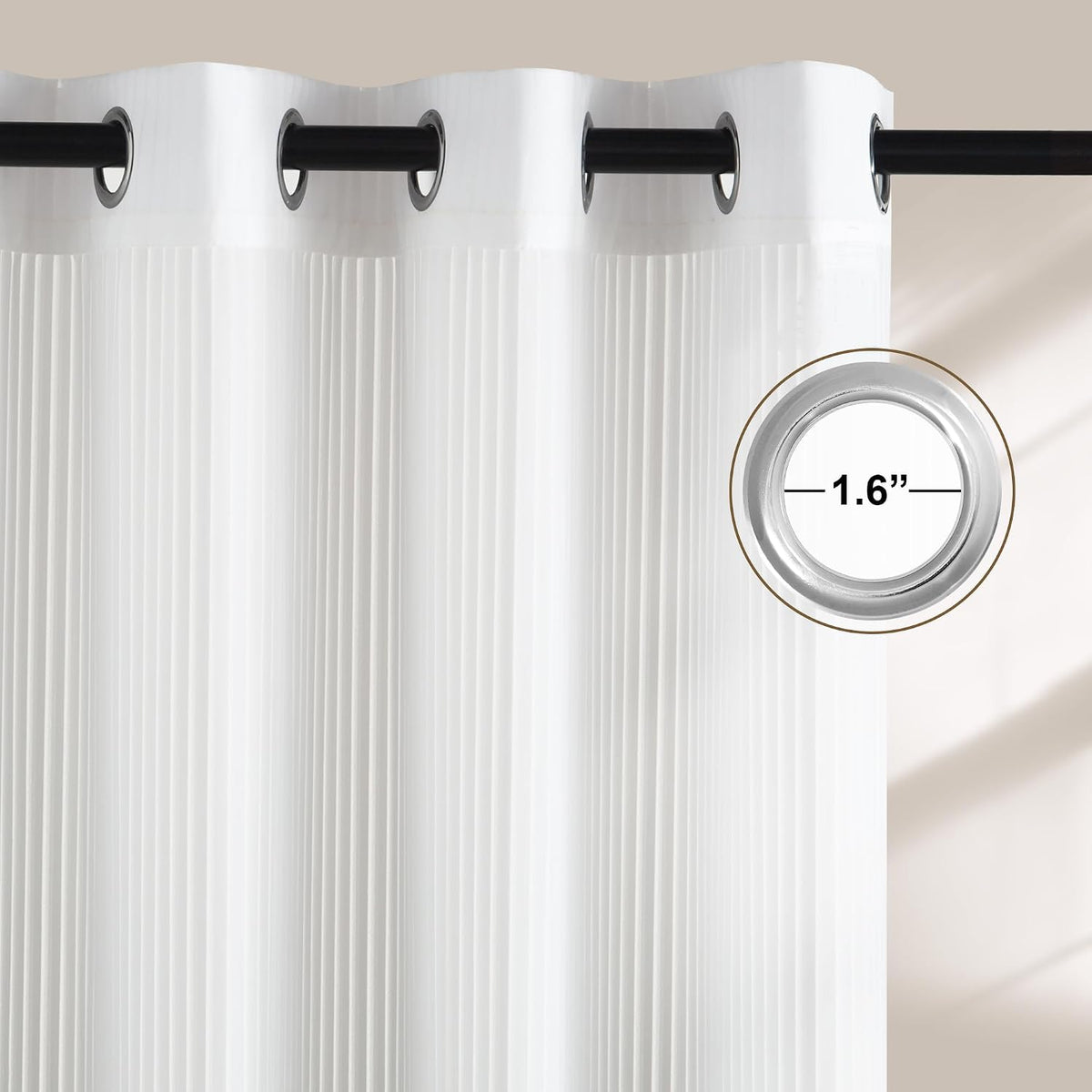 NICETOWN White Striped Sheer Curtains 96 inches Long for Living Room 2 Panels, Non-See-Through Semi Chiffon Grommet Window Treatment Light Filtering Drapes for Home Office Bedroom 52" Wide
