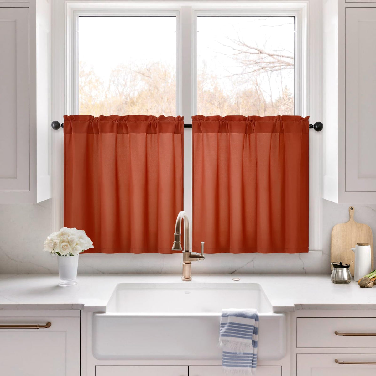 HOMEIDEAS Non-See-Through White Privacy Sheer Curtains, 52 X 96 Inches Long
