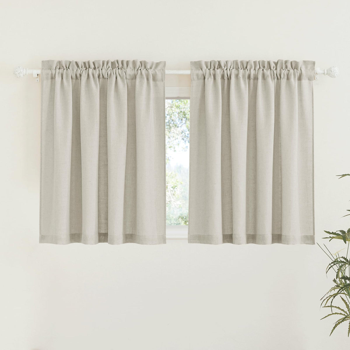 RYB HOME White Semi Sheer Curtains 84 inches Long for Living Room