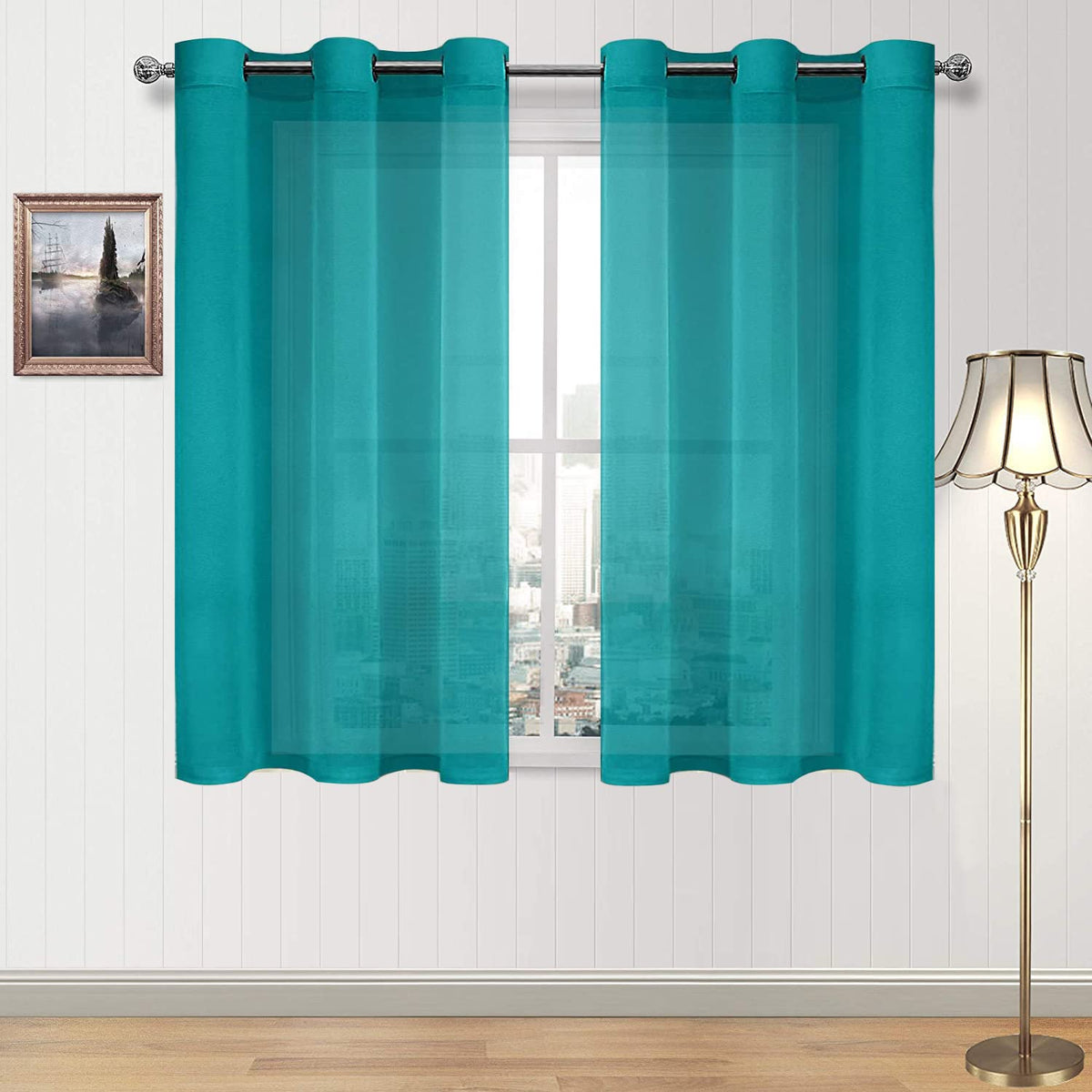 DWCN White Sheer Curtains Linen Look Semi Transparent Voile Grommet White Curtains for Living Dining Room Drapes 52 x 84 Inch Long, Set of 2 Panels