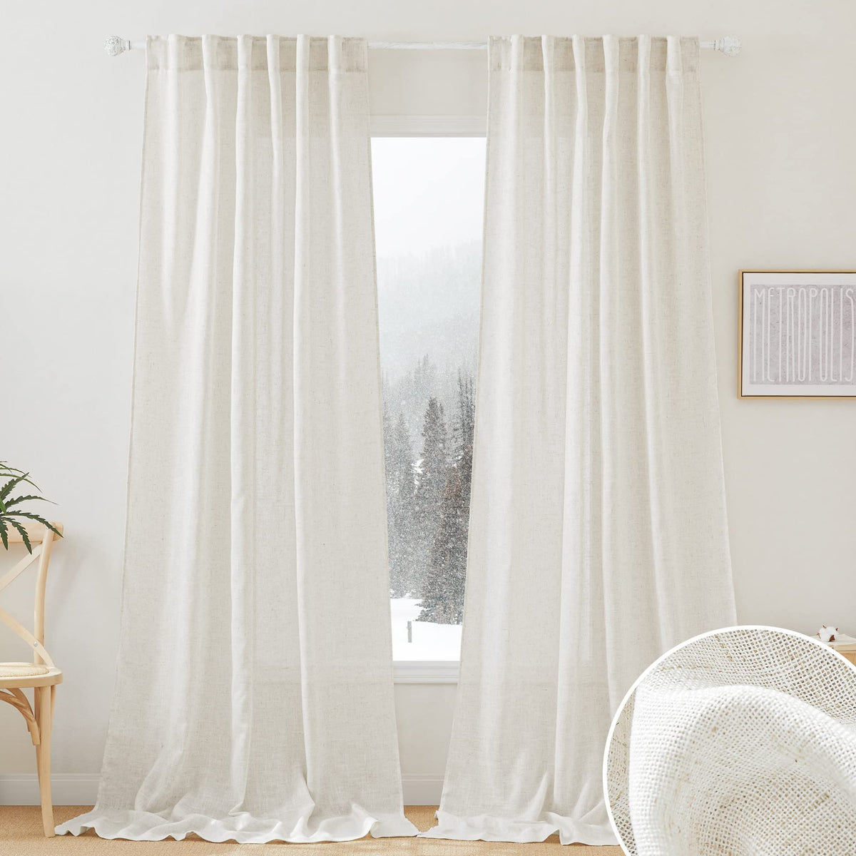 RYB HOME White Sheer Curtains for Living Room Patio Glass Door, W52 x L95