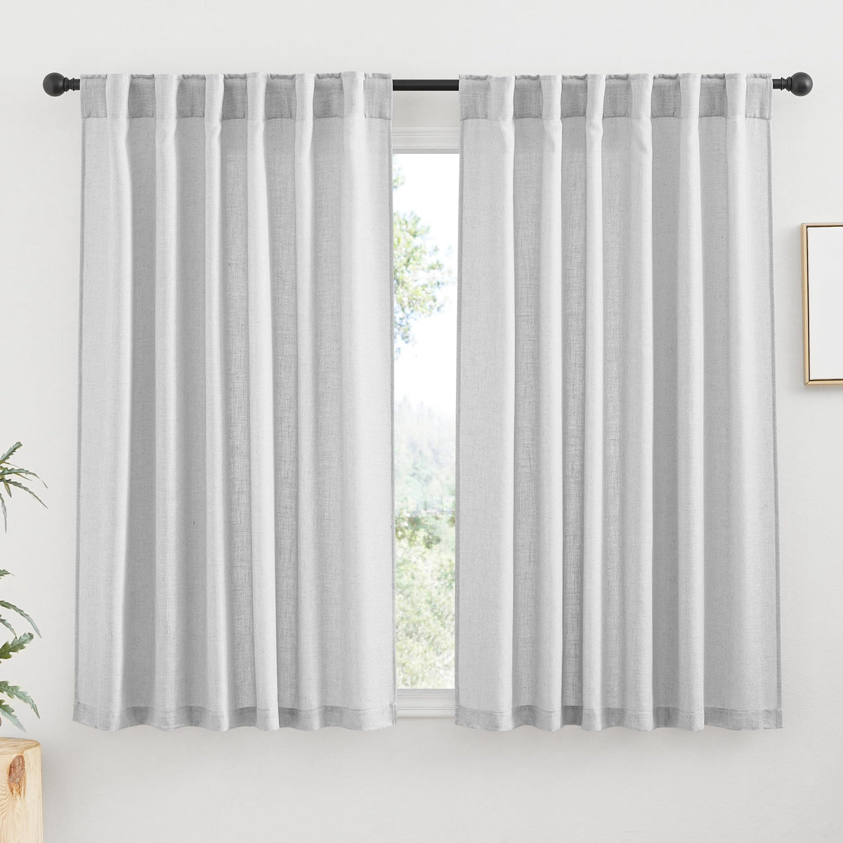 RYB HOME White Sheer Curtains for Living Room Patio Glass Door, W52 x L95