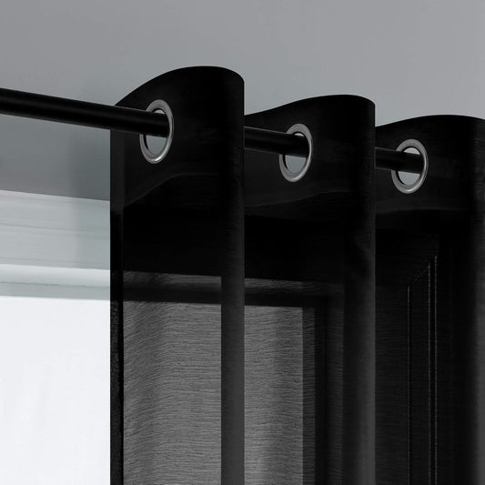 Mrs.Naturall Black Sheer Curtains 84 Inches Long for Living Room Set of 2 Panels Ring Grommet Window Curtain Panels for Bedroom 52x84 Inch Length