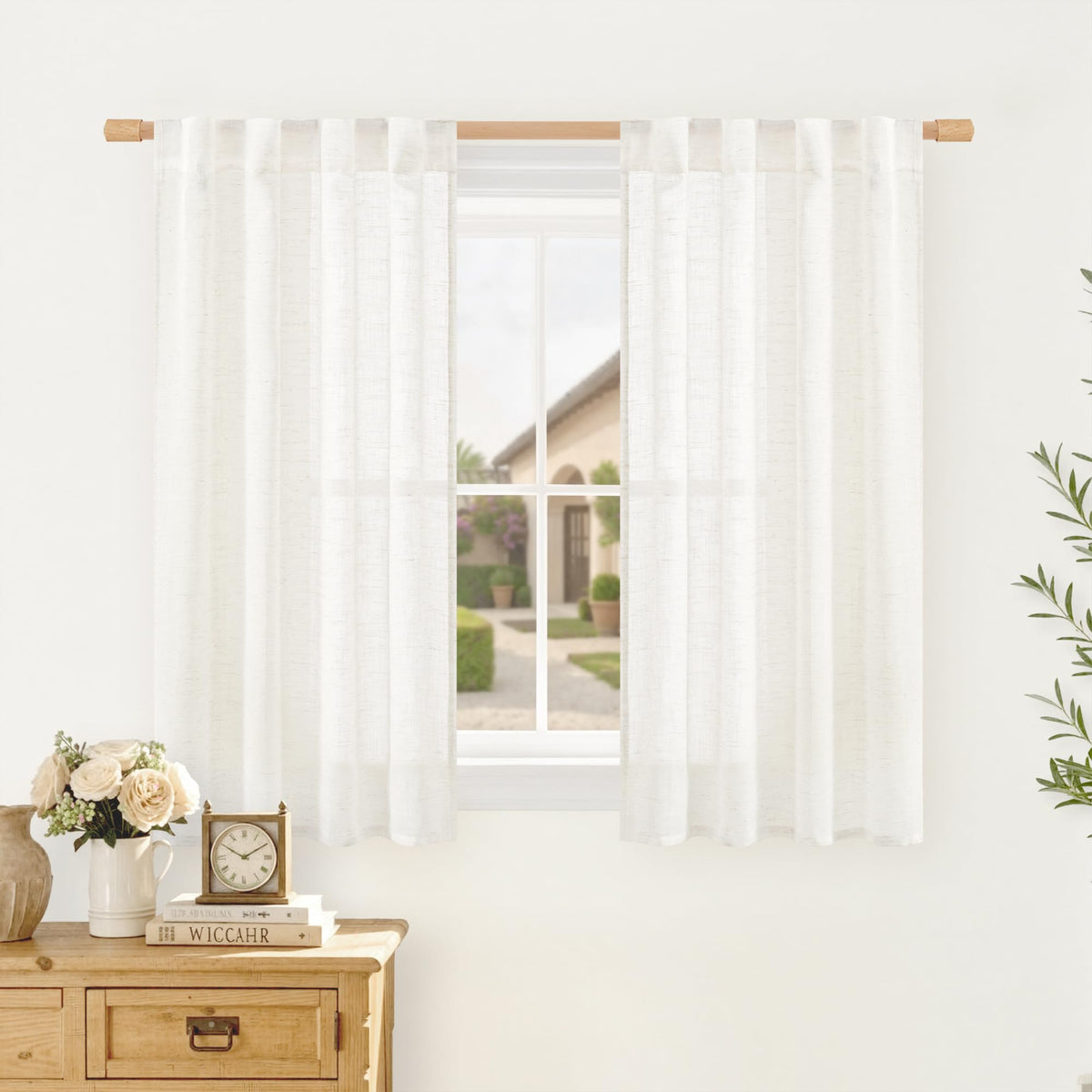 LAMIT Linen Semi Sheer Curtains 84 Inches Long for Living Room 2 Panels