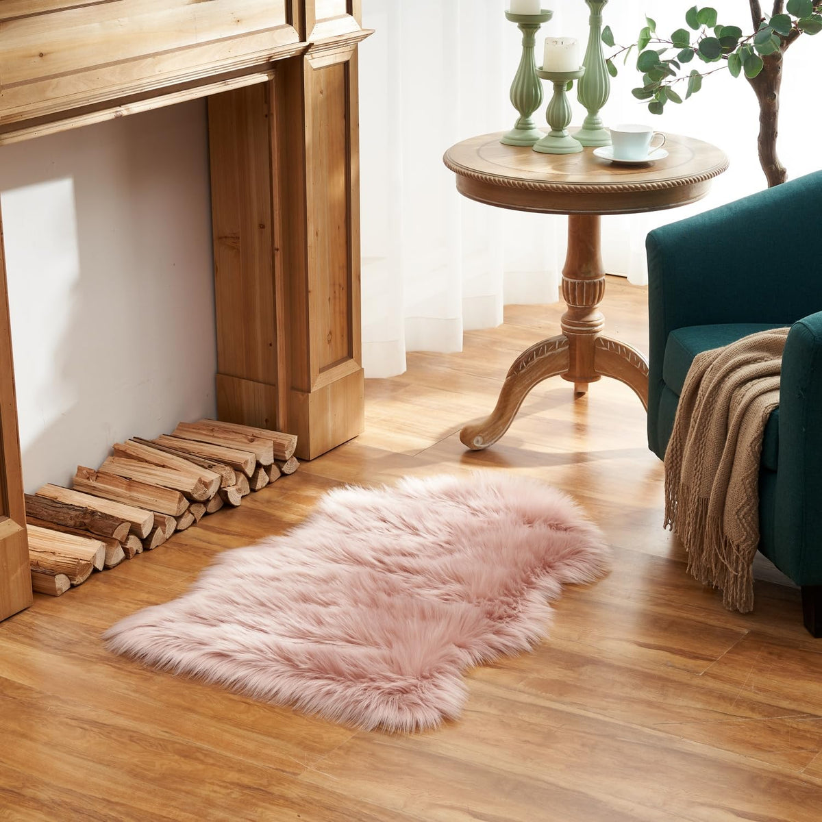 EasyJoy Ultra Soft Fluffy/Fuzzy Shaggy Area Rug Faux Fur Chair Cover Seat Pad for Bedroom Floor Sofa Living Room (2 x 6 ft Sheepskin, Beige)