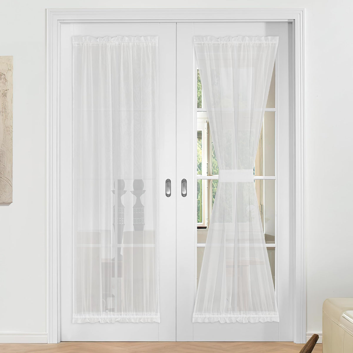 NICETOWN White 2 Panels French Door Curtains for Front Back Window Cover