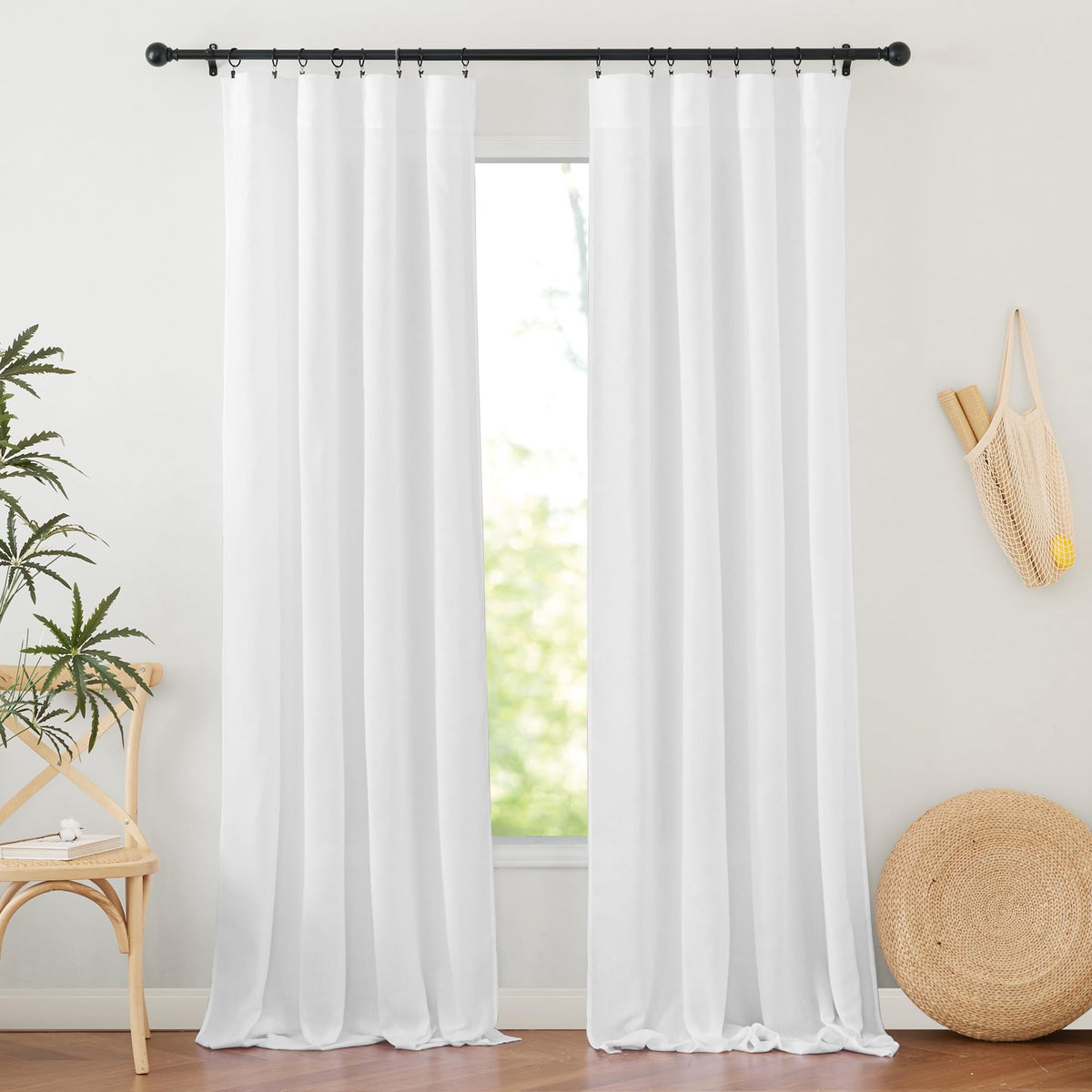 RYB HOME White Semi Sheer Curtains 84 inches Long for Living Room