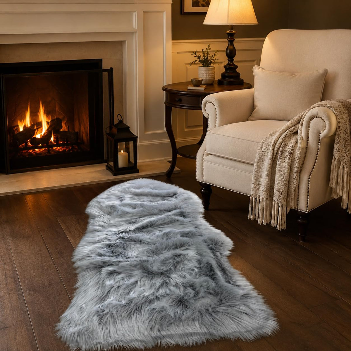 EasyJoy Ultra Soft Fluffy/Fuzzy Shaggy Area Rug Faux Fur Chair Cover Seat Pad for Bedroom Floor Sofa Living Room (2 x 6 ft Sheepskin, Beige)