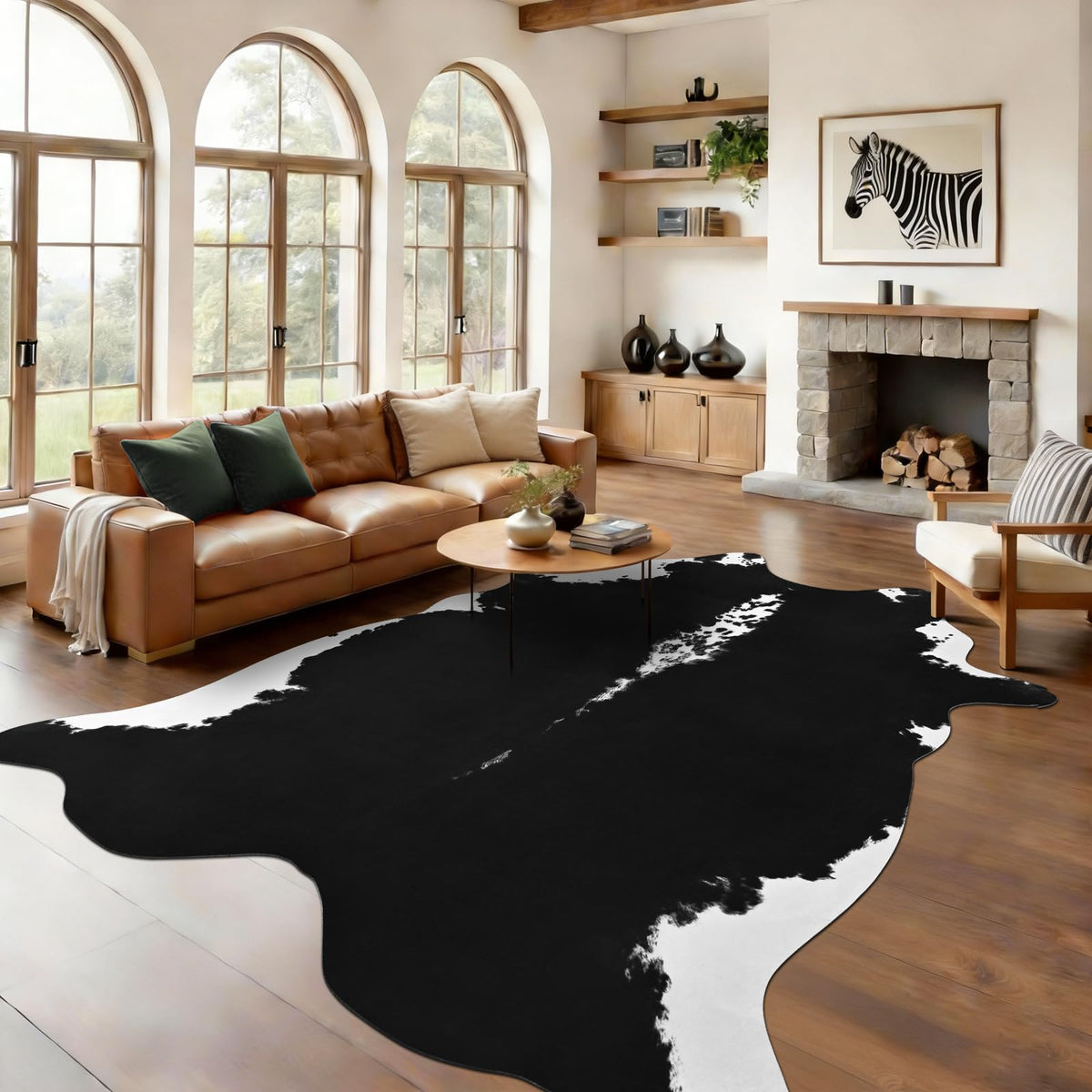 BENRON Faux Cowhide Rug, Cow Print Rug for Living Room Bedroom 4.6x5.2ft