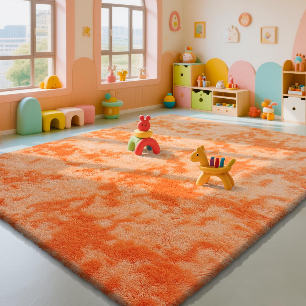 Beige 8x10 Area Rugs for Living Room, Fluffy Shag Rug Large Bedroom Carpet