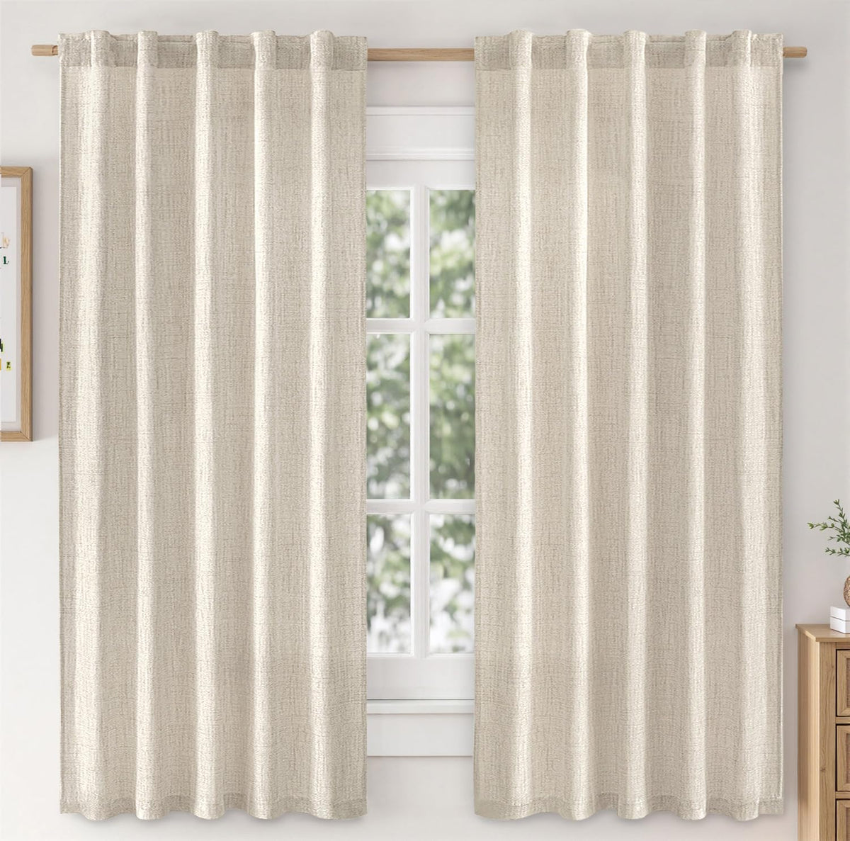 MIULEE Faux Linen Curtains 84 Inch Length 2 Panels Natural Semi Sheer Curtain with Back Tab Rod Pocket, Light Filtering Window Privacy Burlap Drapes for Living Room Bedroom 42W x 84L Linen