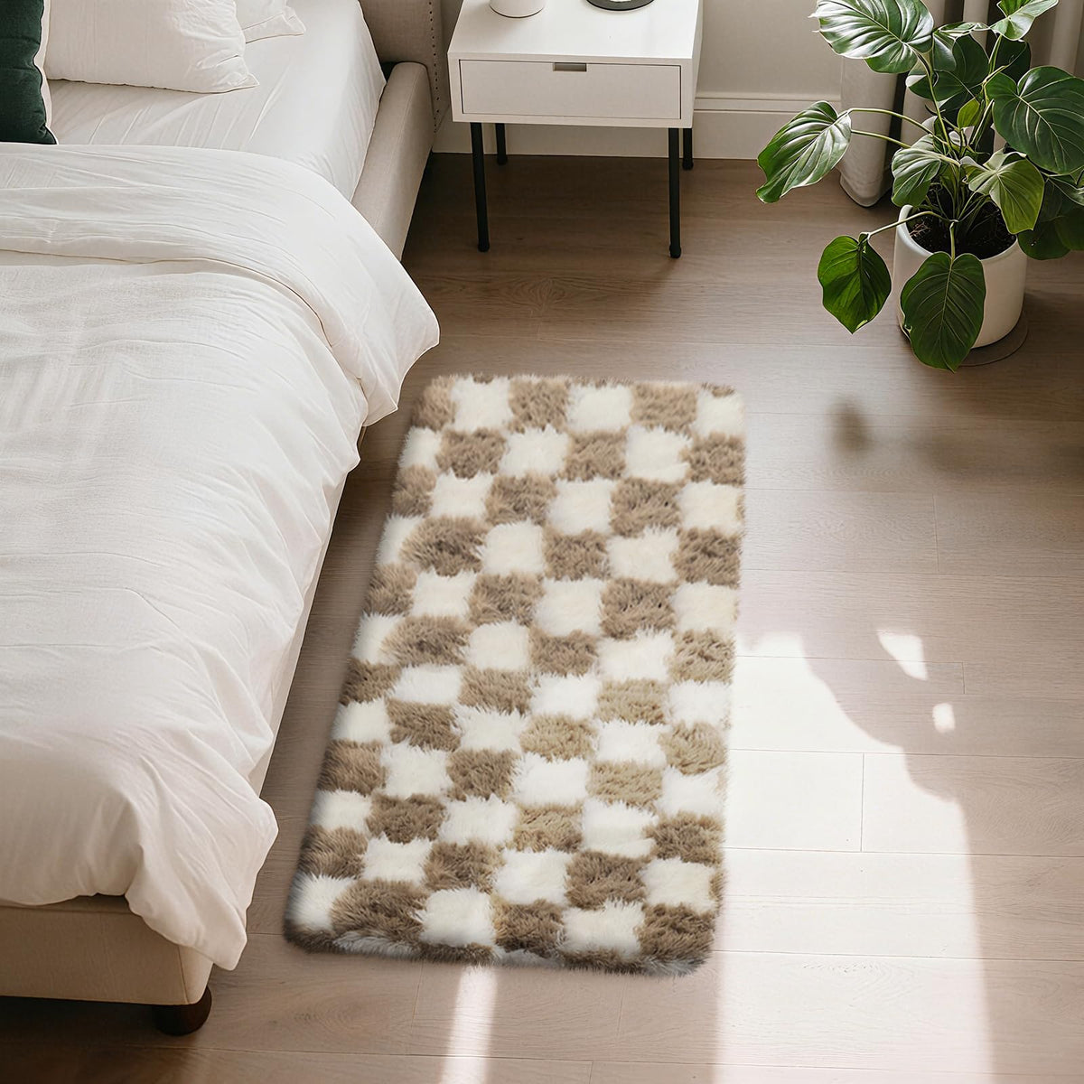 Beige 8x10 Area Rugs for Living Room, Fluffy Shag Rug Large Bedroom Carpet