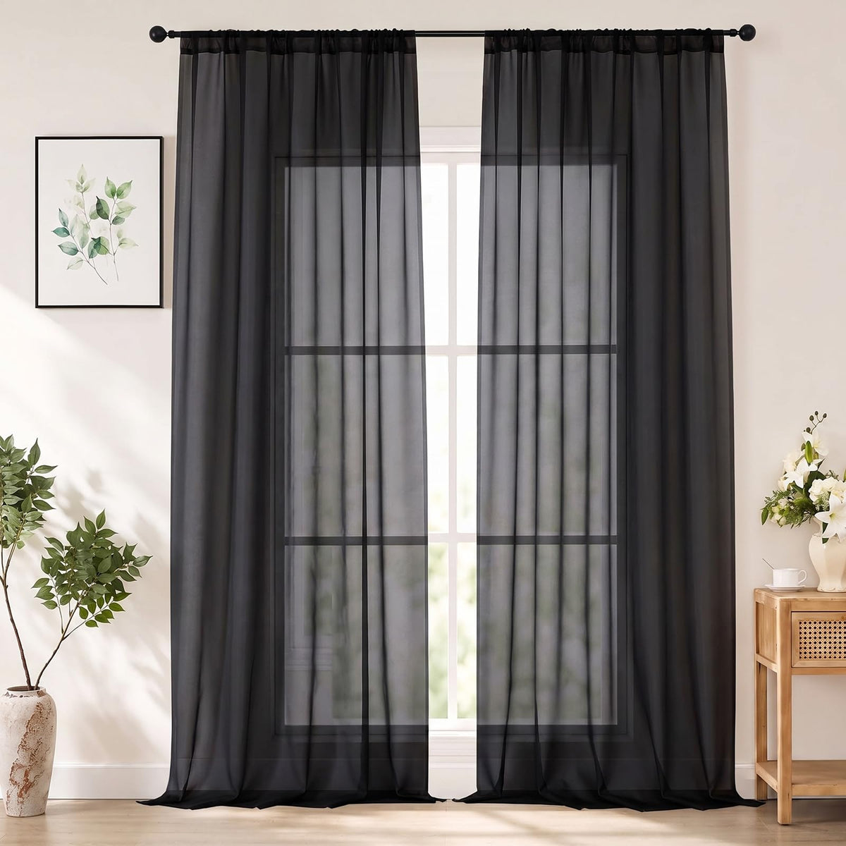 Chyhomenyc White Sheer Curtains 84 inch Long for Living Room, 2 Panels