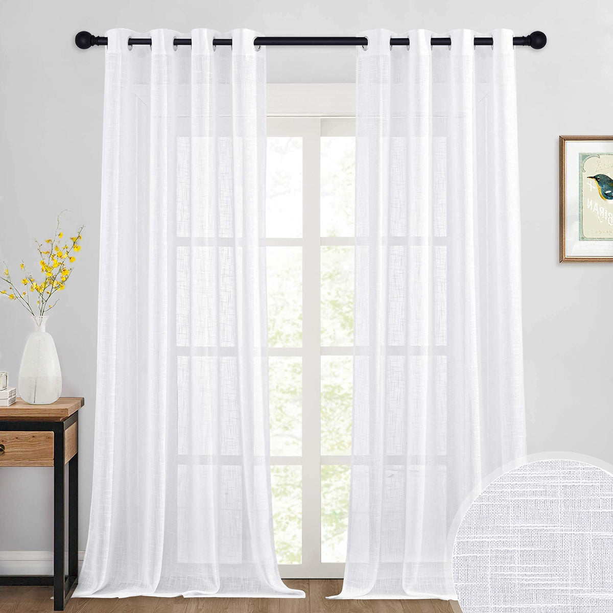 RYB HOME Sliding Patio Door Sheer Curtains, Extra Wide Room Divider Drape