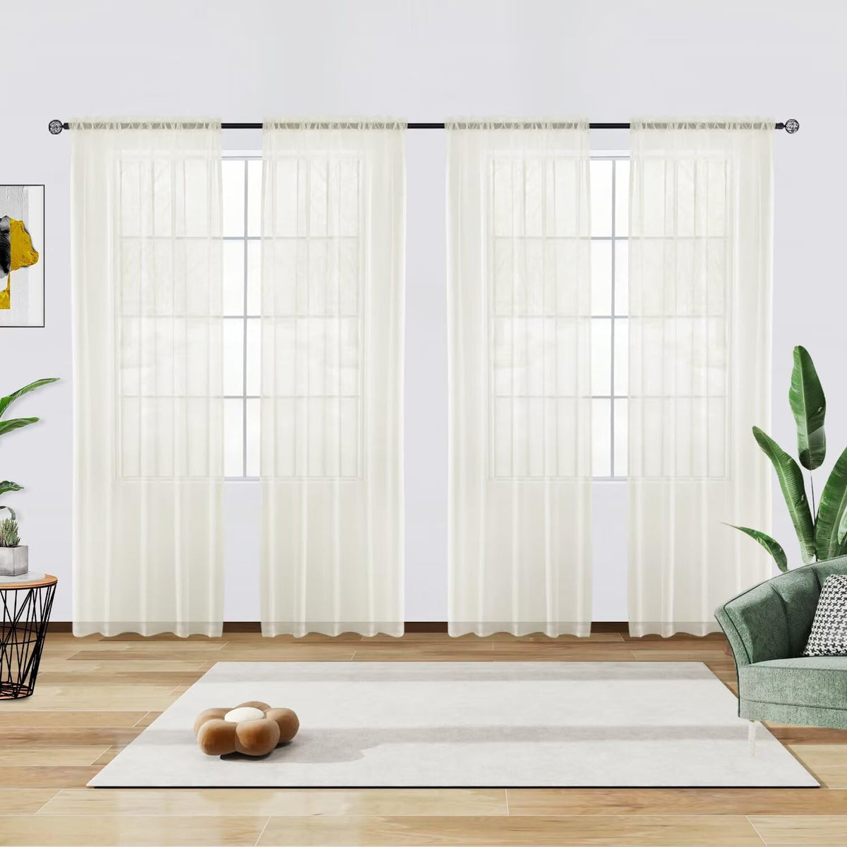 youleyar Solid Sheer Rod Pocket Curtain Voile Draperies 2 Panels White Beige Black Grey Coffee 52 Inch Width 84 Inch Long 1 Pair for Kitchen Bedroom Children Living Room Yard (Orange,52Wｘ84L)