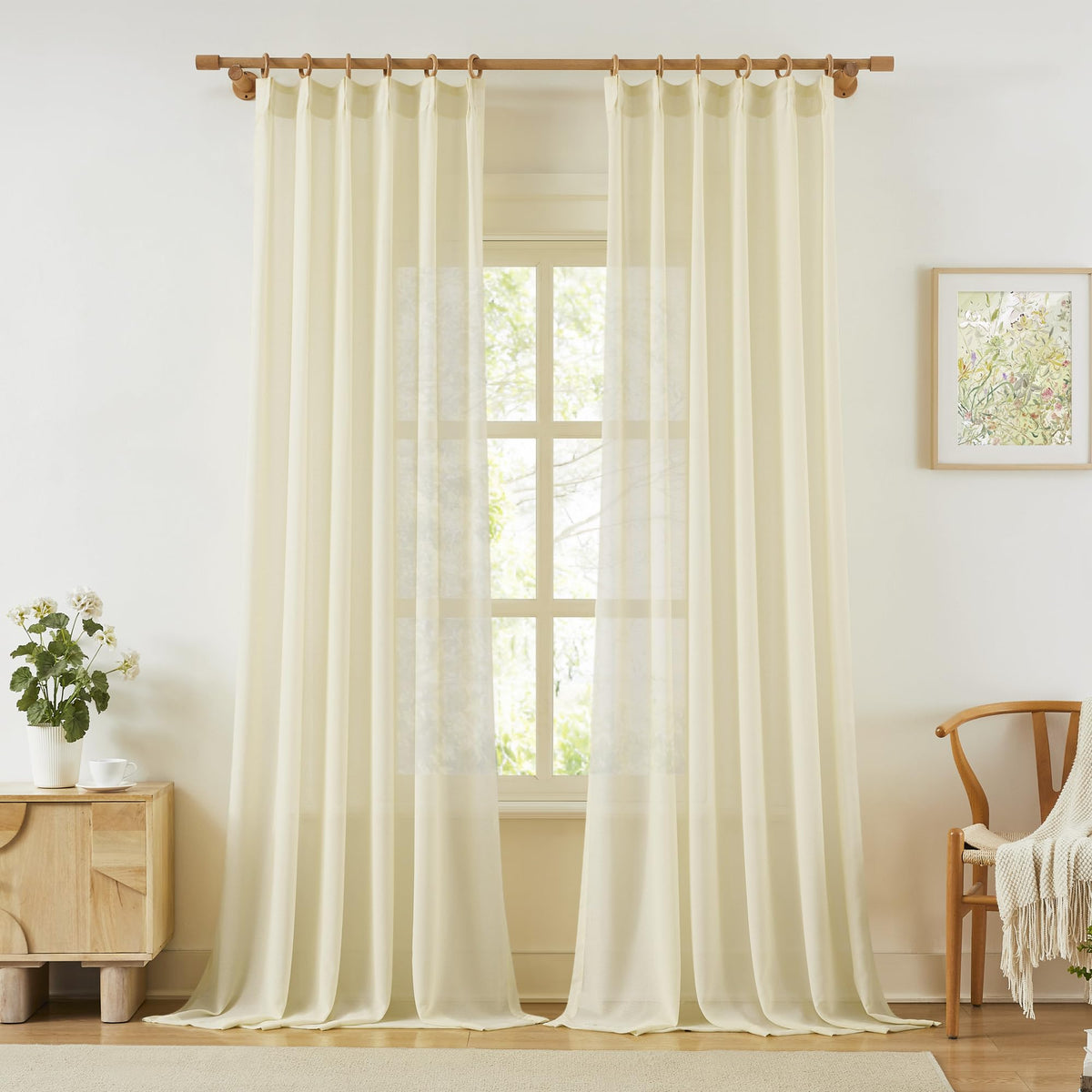 KangBang White Pinch Pleated Sheer Curtains 84 Inches Long 2 Panels