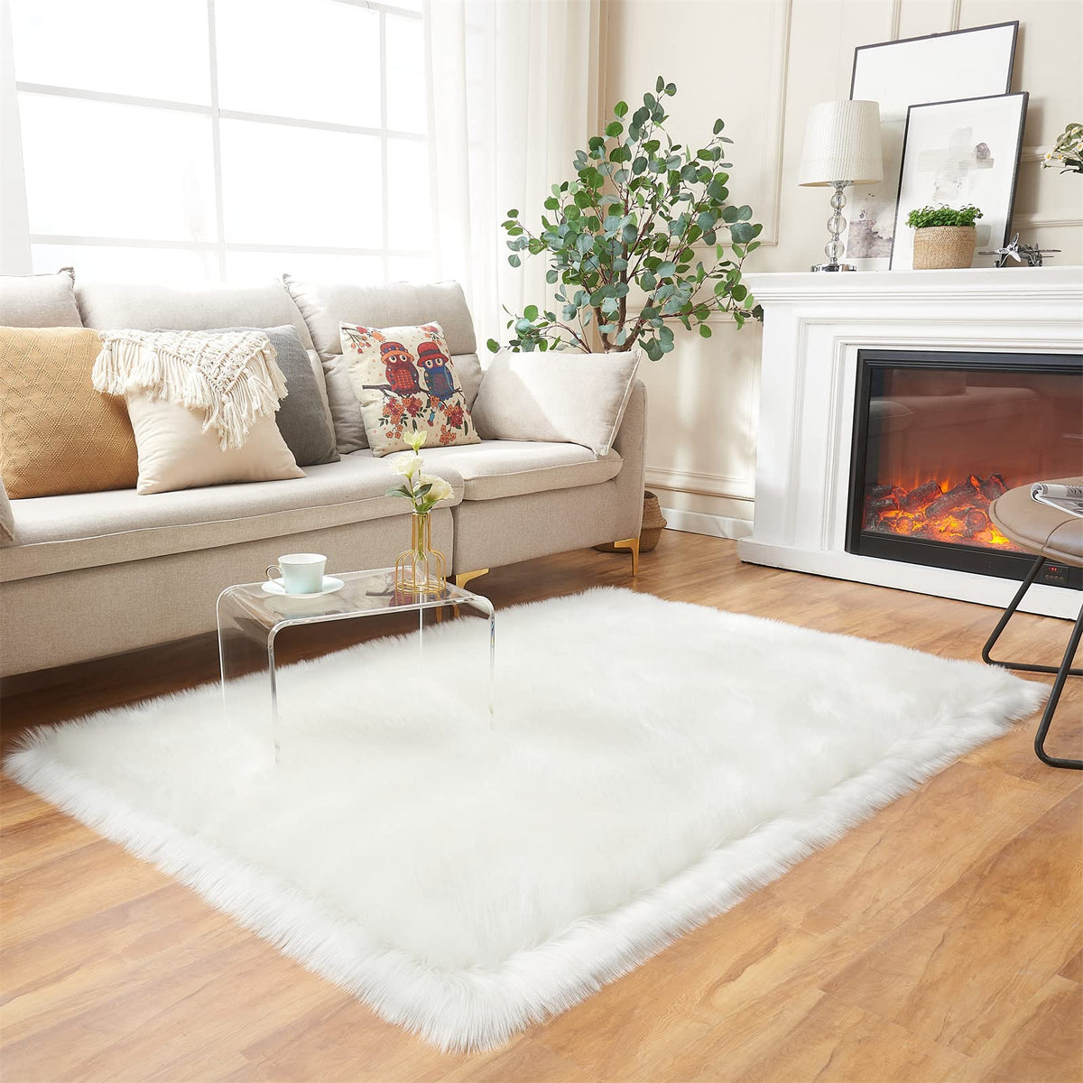 EasyJoy Ultra Soft Fluffy/Fuzzy Shaggy Area Rug Faux Fur Chair Cover Seat Pad for Bedroom Floor Sofa Living Room (2 x 6 ft Sheepskin, Beige)