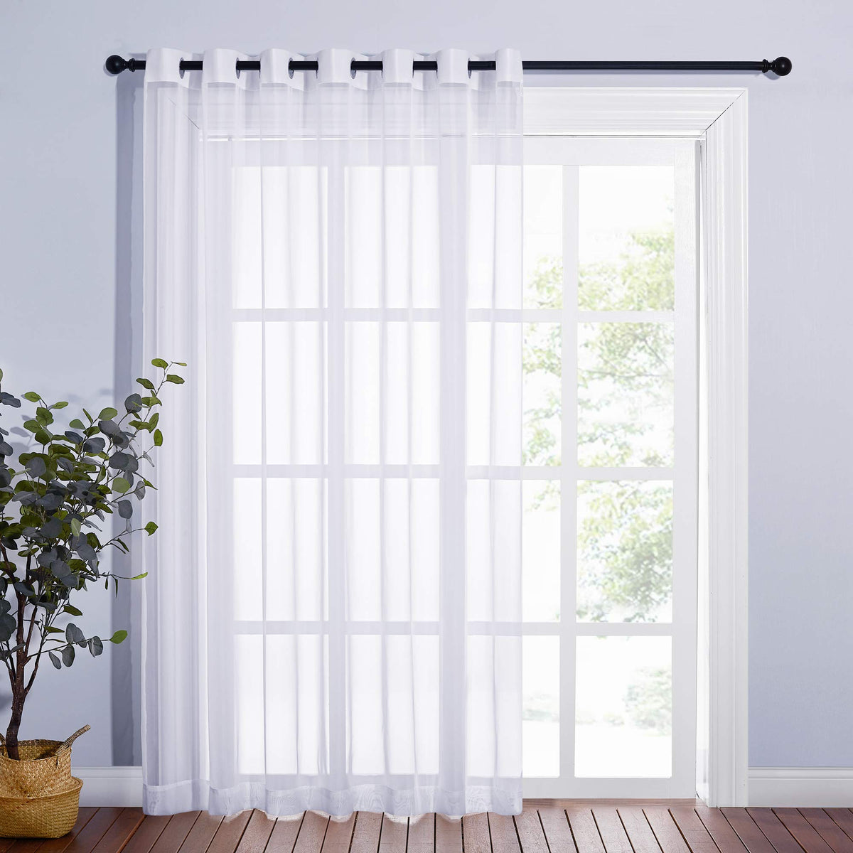 NICETOWN Living Room Window Curtain Extra Long & Wide, Grommet Casual Voile Sheer Airy Window Treatment Sweep to Floor for Sliding/French Door, Ivory, W100 x L108, 1 Panel