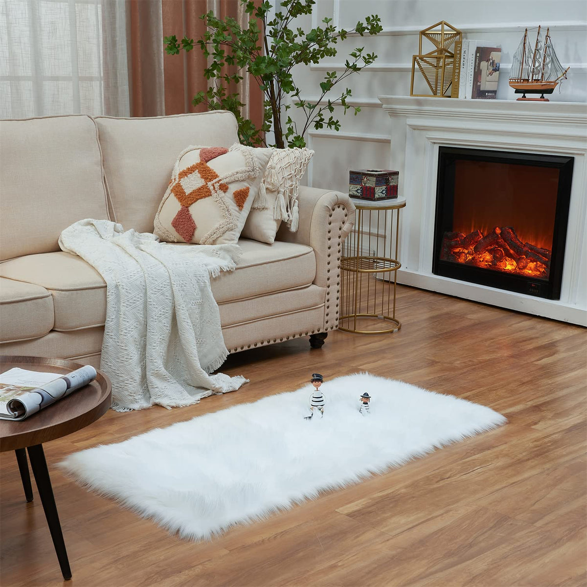 EasyJoy Ultra Soft Fluffy/Fuzzy Shaggy Area Rug Faux Fur Chair Cover Seat Pad for Bedroom Floor Sofa Living Room (2 x 6 ft Sheepskin, Beige)