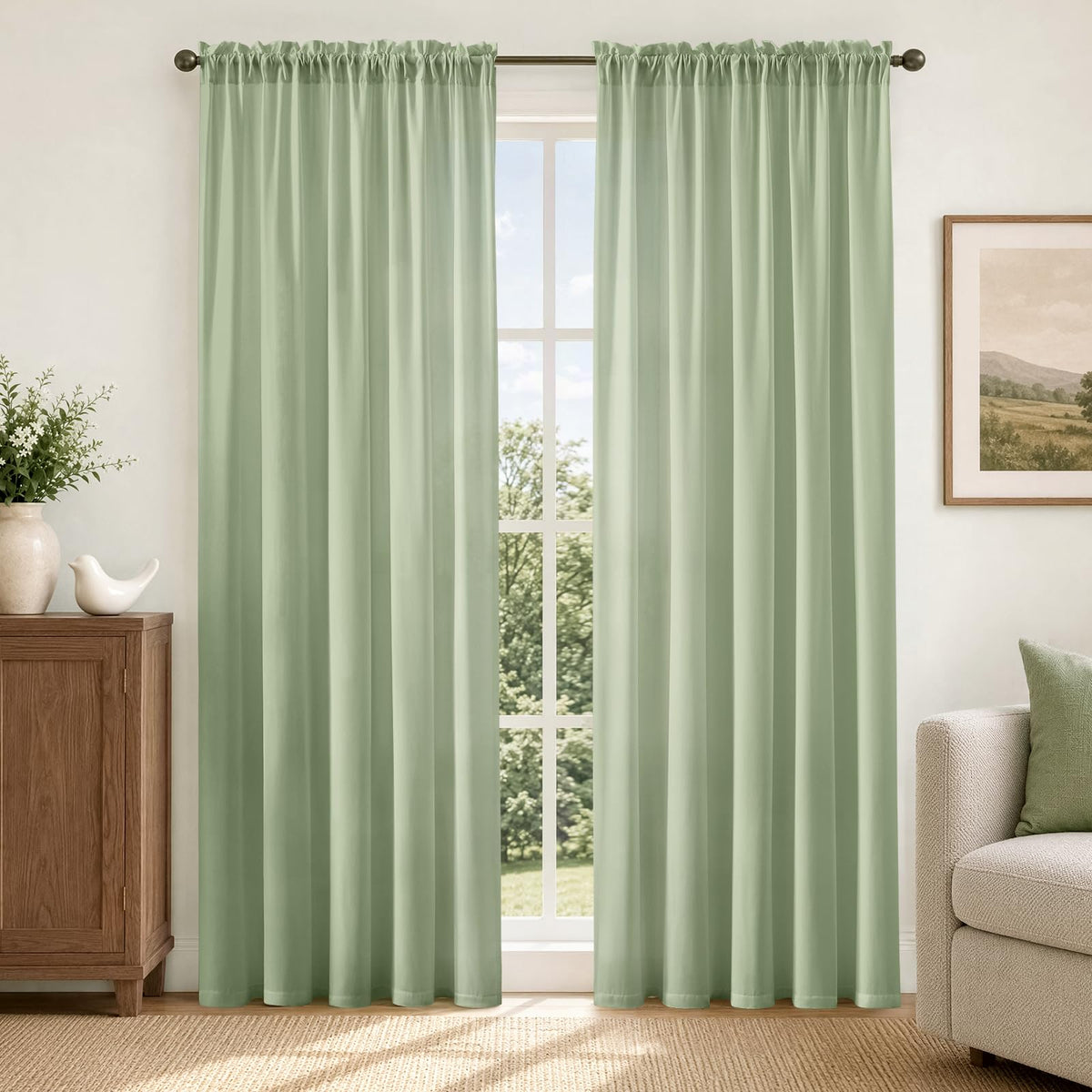 HOMEIDEAS Non-See-Through White Privacy Semi Sheer Curtains, 52 X 84 Inches