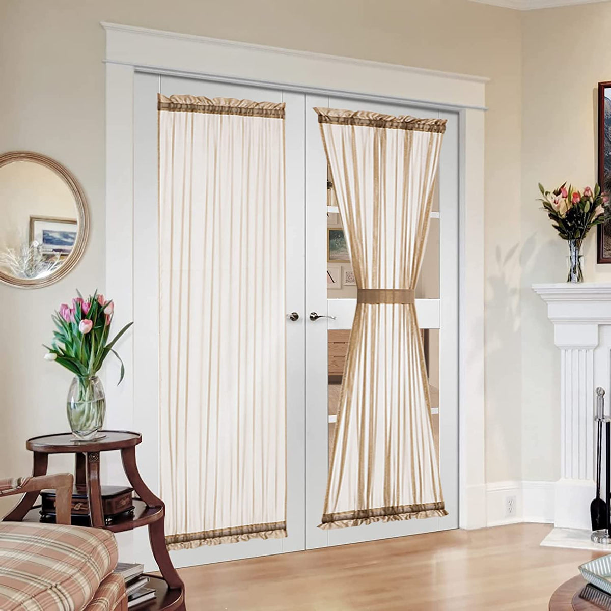 MIULEE White 54 Wide and 72 Inches Length French Door Sheer Curtains