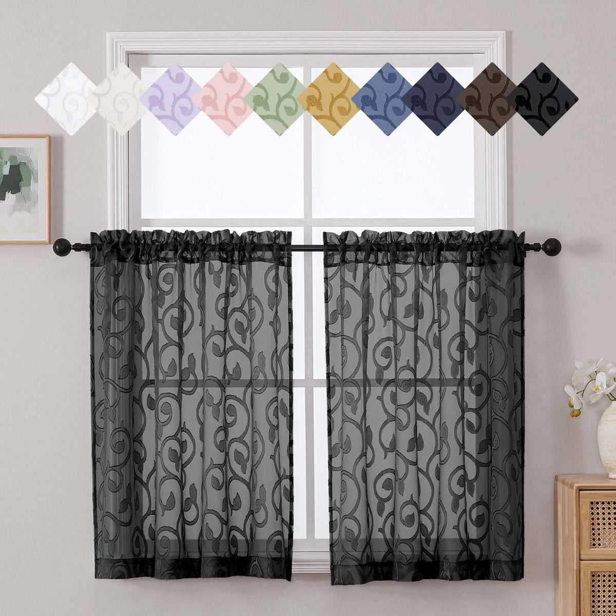 Dusty Blue Sheer Curtains for Bedroom Living Room 72 Inches Long 2 Panels Set, Soft Airy Geometric Jacquard Clip Curtains Drapes, Modern Rod Pocket Door Curtain, 2Pcs Each 42" Wx72 L Inch