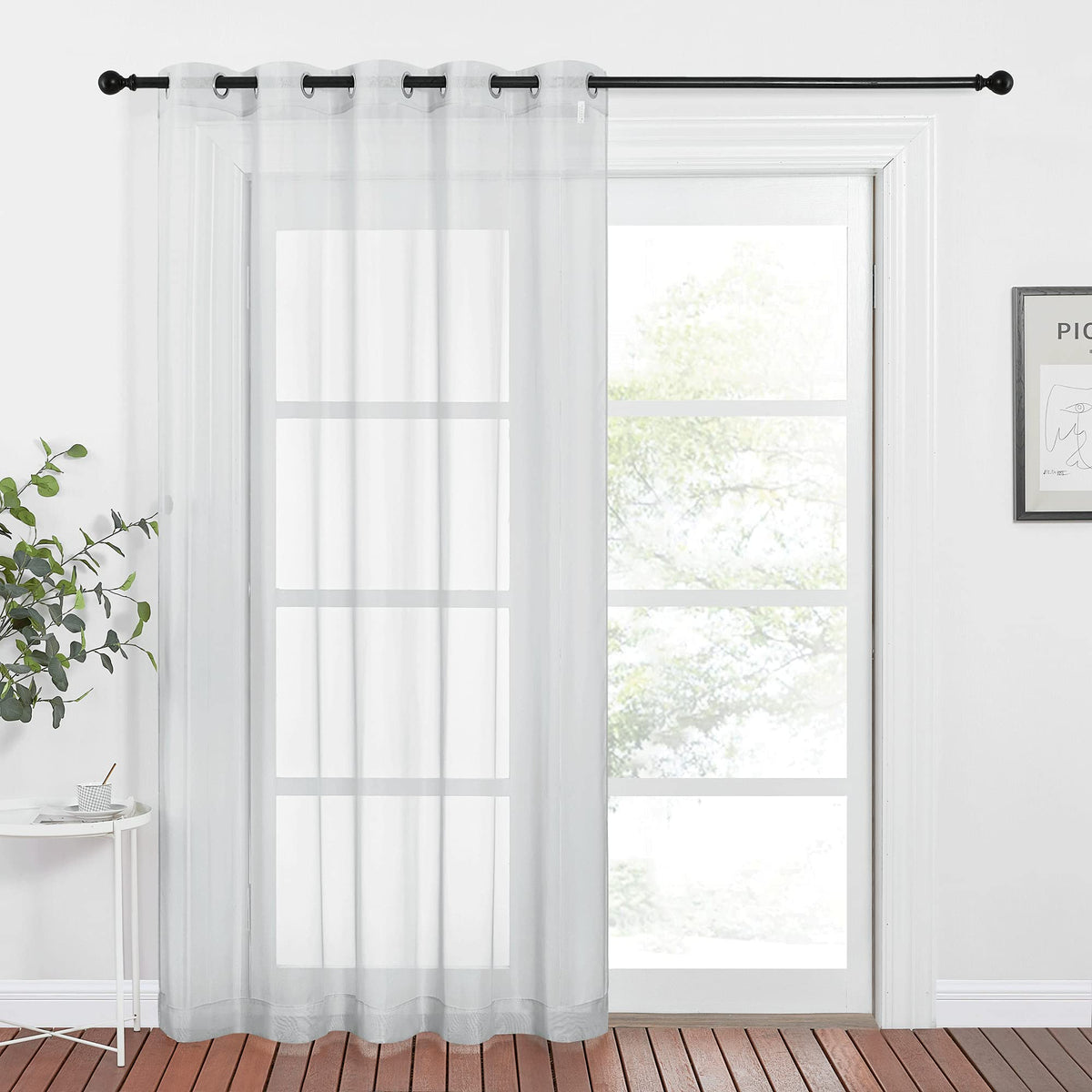NICETOWN Living Room Window Curtain Extra Long & Wide, Grommet Casual Voile Sheer Airy Window Treatment Sweep to Floor for Sliding/French Door, Ivory, W100 x L108, 1 Panel