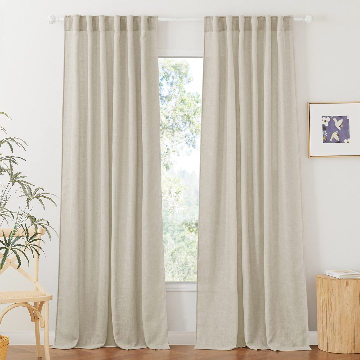 RYB HOME White Sheer Curtains for Living Room Patio Glass Door, W52 x L95