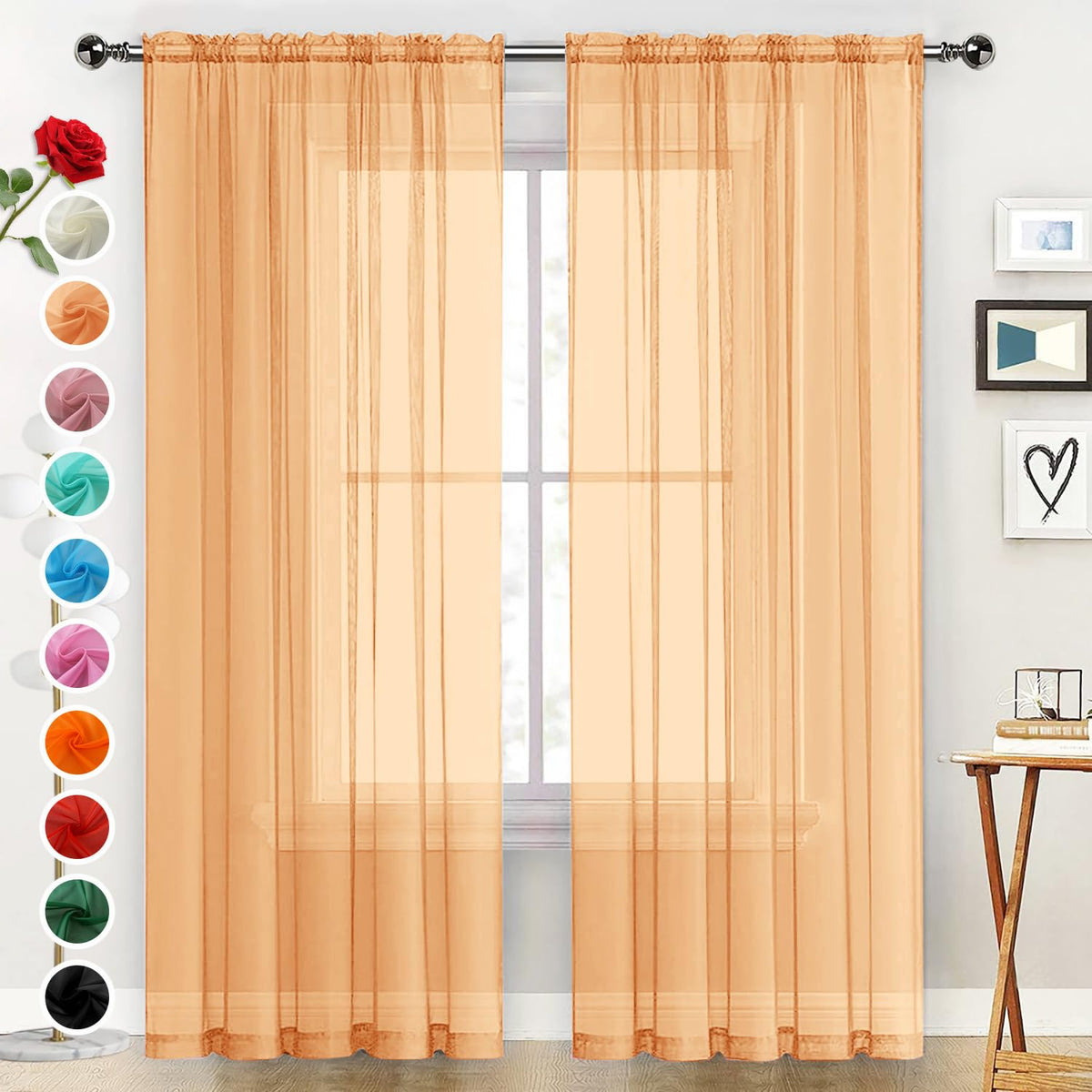 SpaceDresser Basic Rod Pocket Sheer Voile Window Curtain Panels White 1 Pair 2 Panels 52 Width 84 Inch Long for Kitchen Bedroom Children Living Room Yard(White,52 W x 84 L)