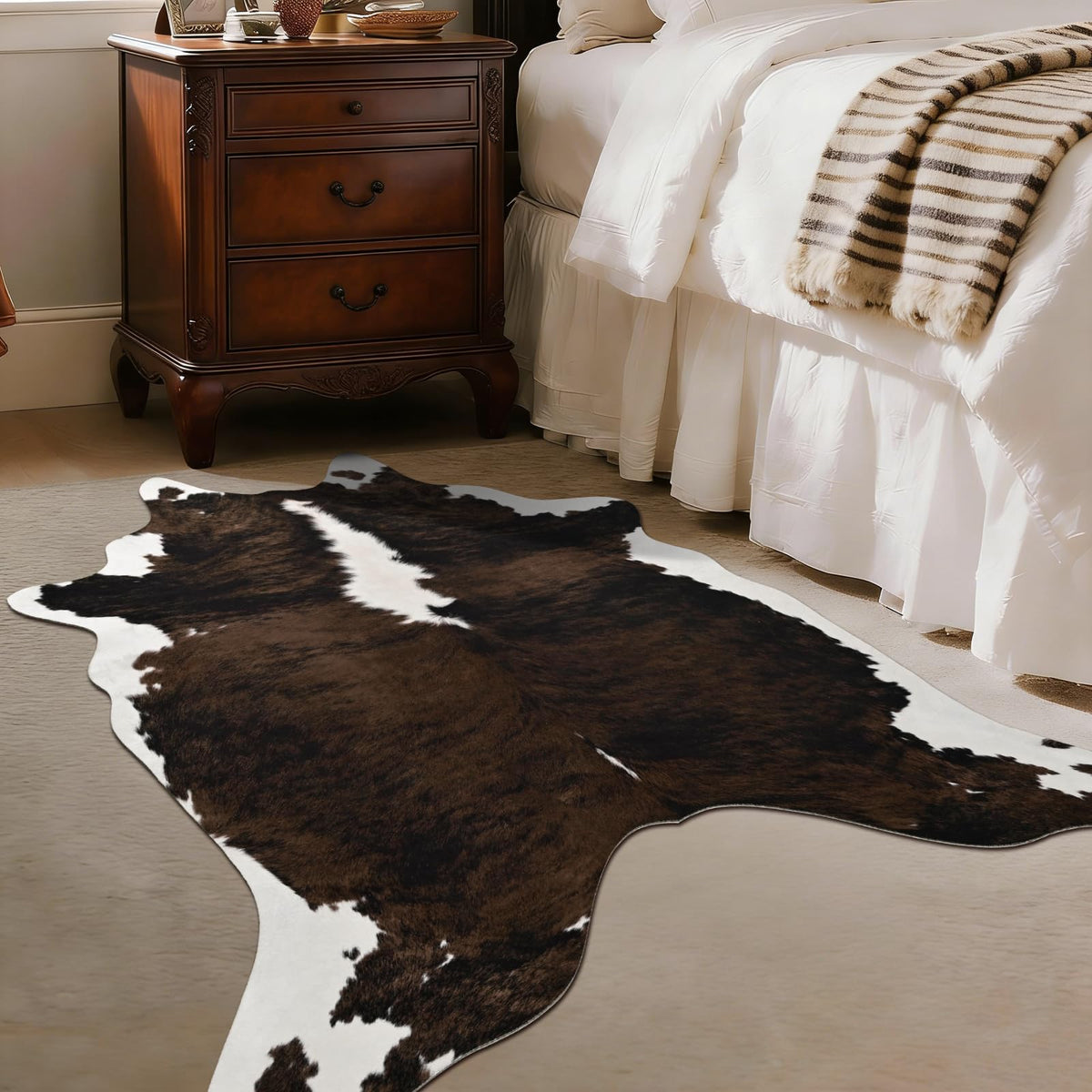 BENRON Faux Cowhide Rug, Cow Print Rug for Living Room Bedroom 4.6x5.2ft