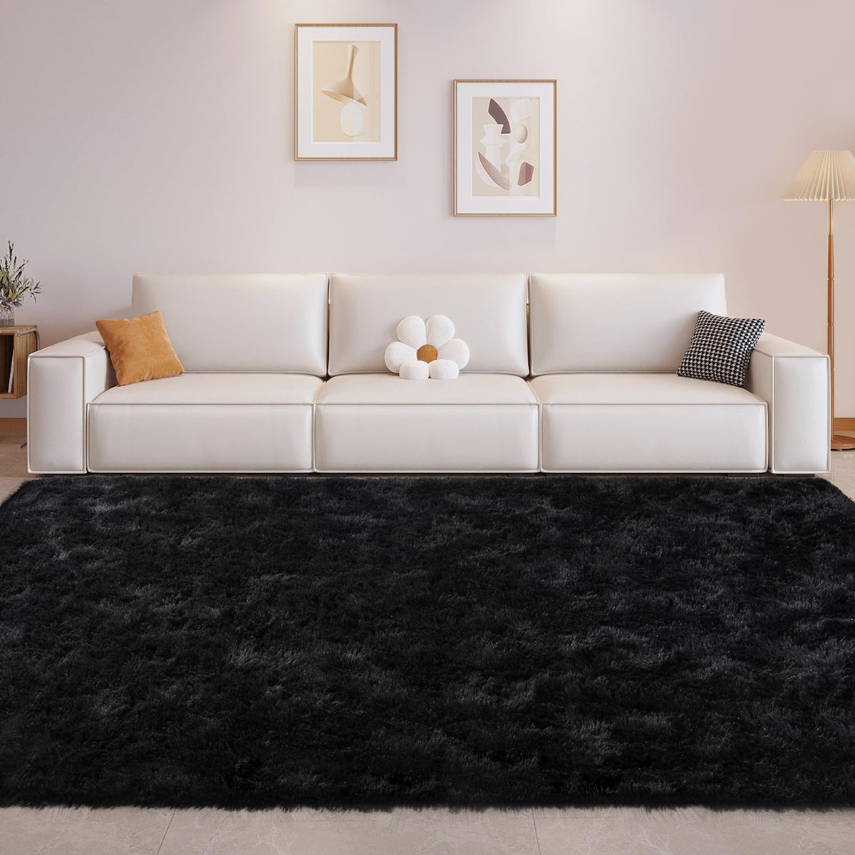 5x8 Area Rugs For Living Room Fluffy Black Rug For Bedroom (Black)