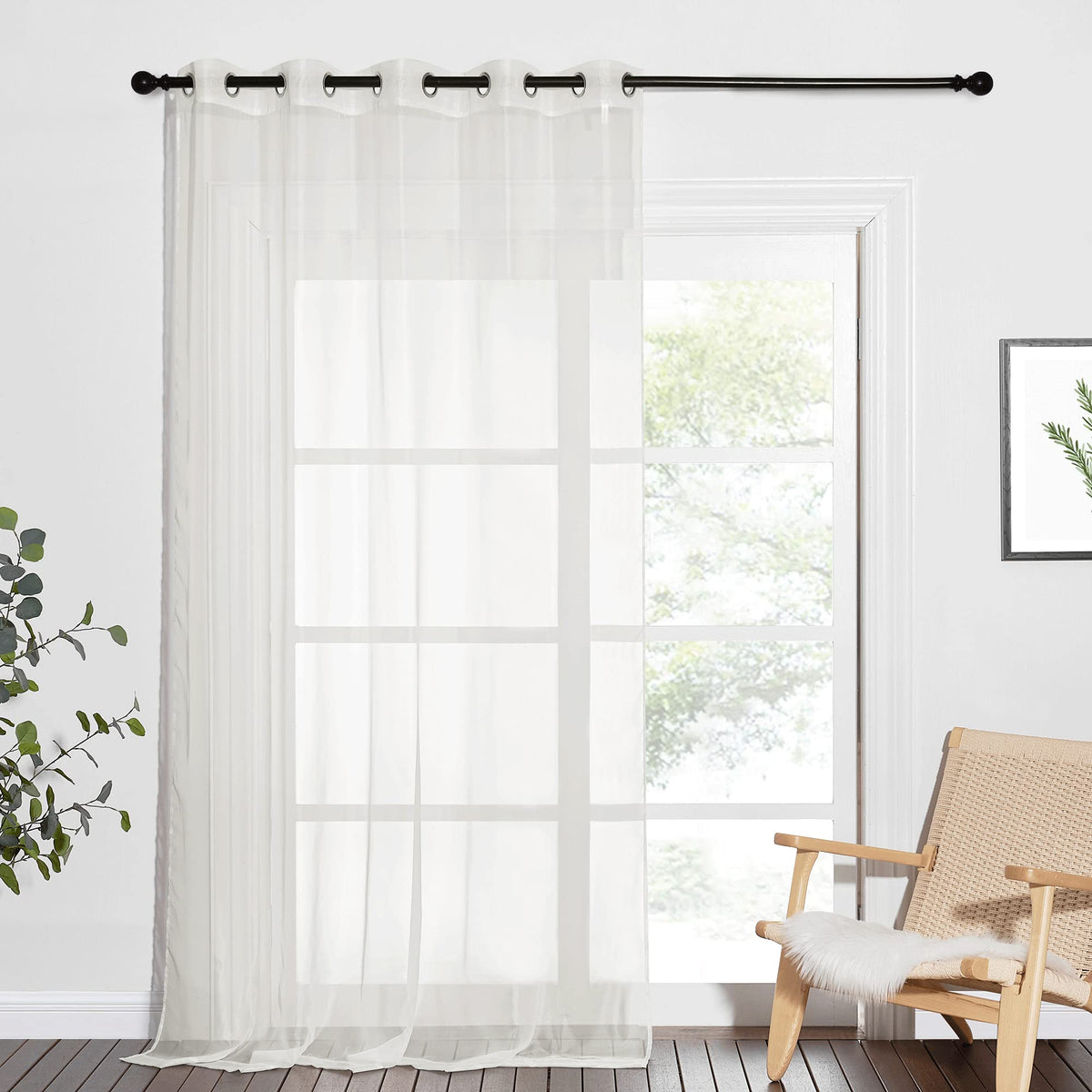 NICETOWN Living Room Window Curtain Extra Long & Wide, Grommet Casual Voile Sheer Airy Window Treatment Sweep to Floor for Sliding/French Door, Ivory, W100 x L108, 1 Panel