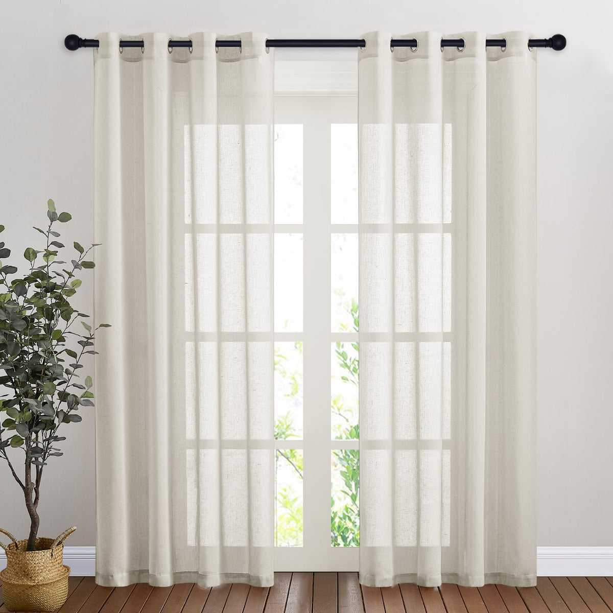 NICETOWN White Sheer Linen Curtains 84 Inch Length 2 Panels Set, W52xL84