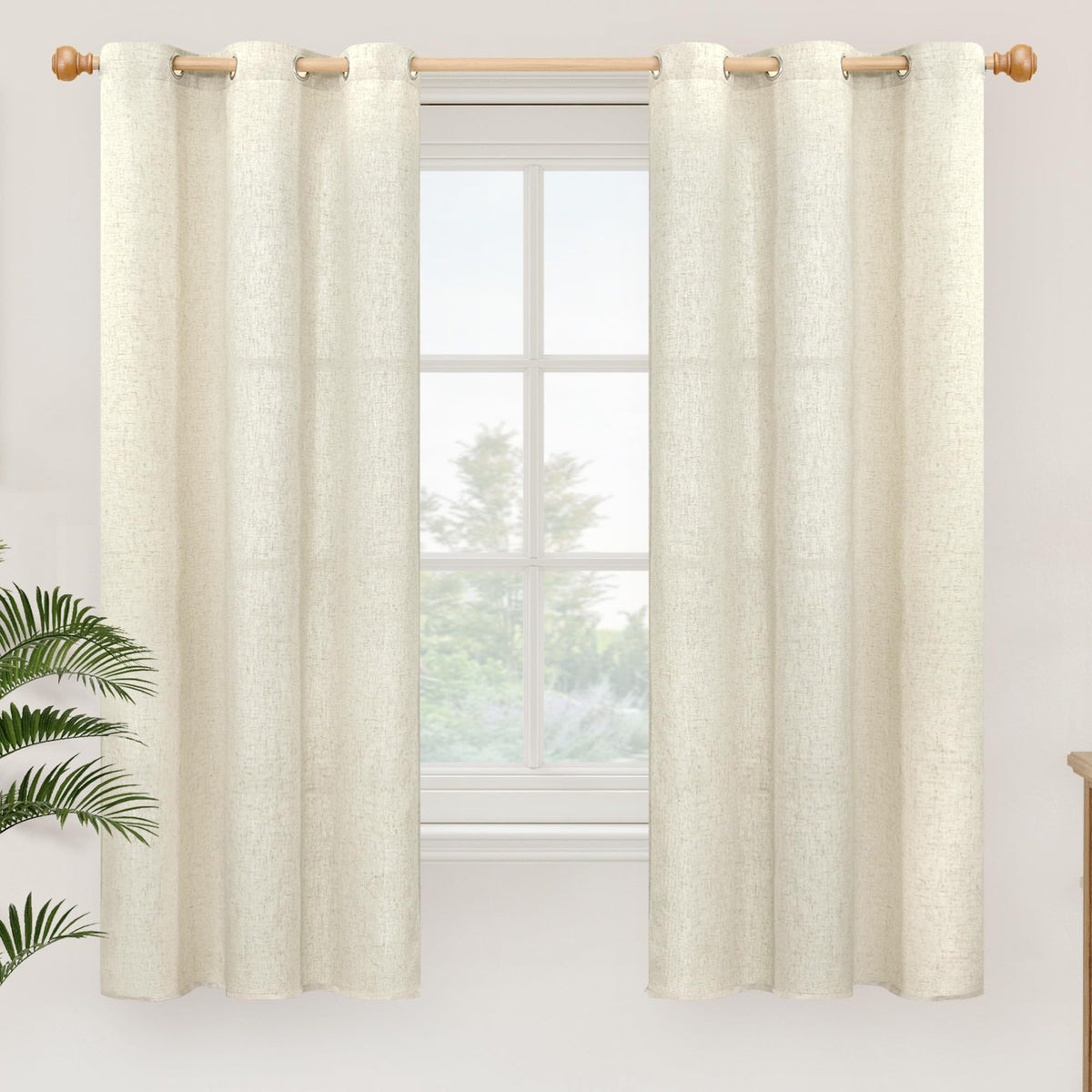 YoungsTex Linen Semi Sheer Curtains 63 Inch Length, Light Filtering Drapes