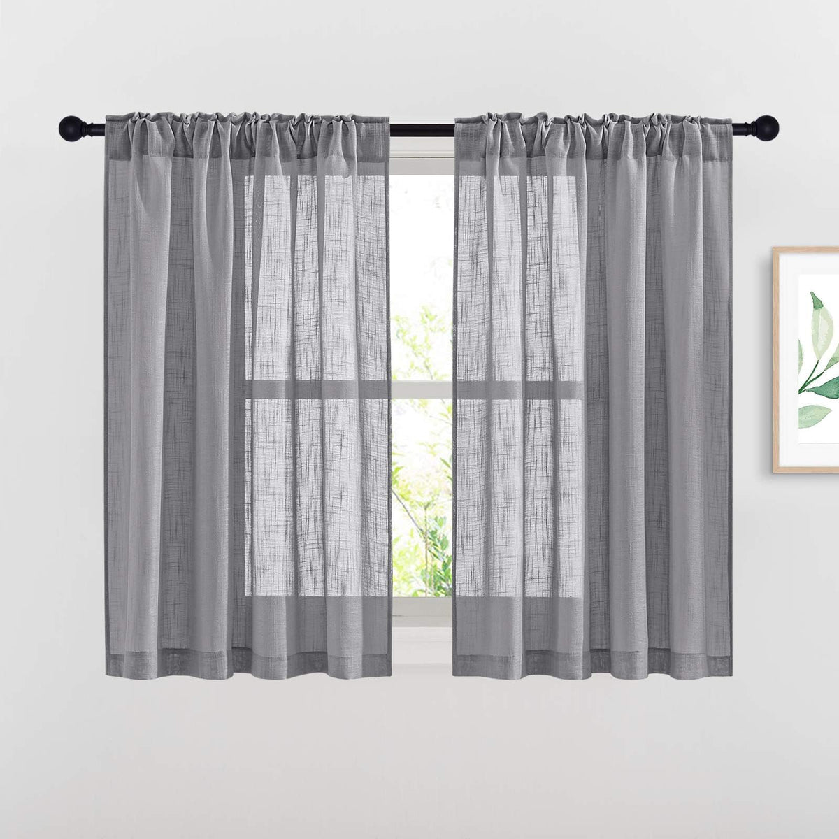 NICETOWN White Linen Sheer Curtains and Drapes 84 inches Long, Rod Pocket & Back Tab semitransparent with Light Through Vertical Window Treatments for Sliding Glass Door & Living Room, 52"W, Set of 2