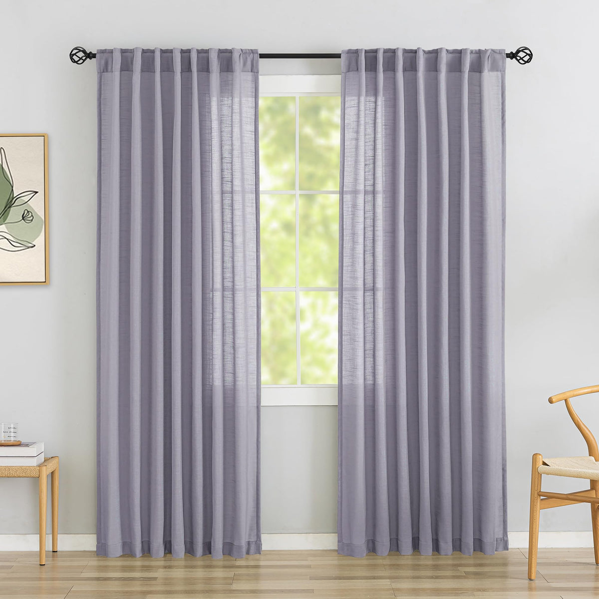 Natural Linen 144 Inch Length Curtains for Tall Floor Ceiling Villa Living Room -Cream Ivory Bak Tab Hooks Pleated Easy Open Sliding Semi Sheer 144 inch Extra Long 2 Story Window Curtains,12 Foot
