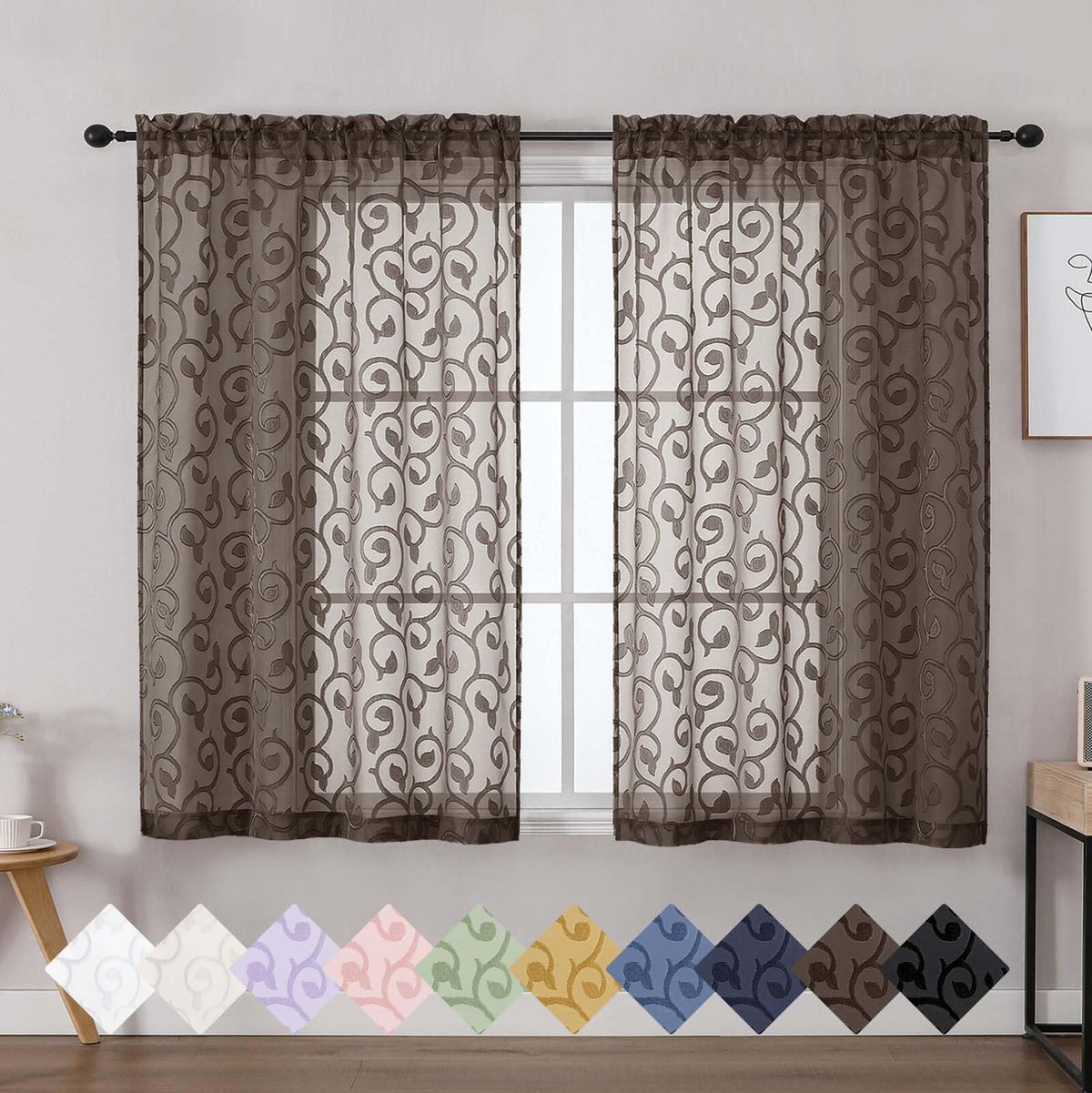 Dusty Blue Sheer Curtains for Bedroom Living Room 72 Inches Long 2 Panels Set, Soft Airy Geometric Jacquard Clip Curtains Drapes, Modern Rod Pocket Door Curtain, 2Pcs Each 42" Wx72 L Inch