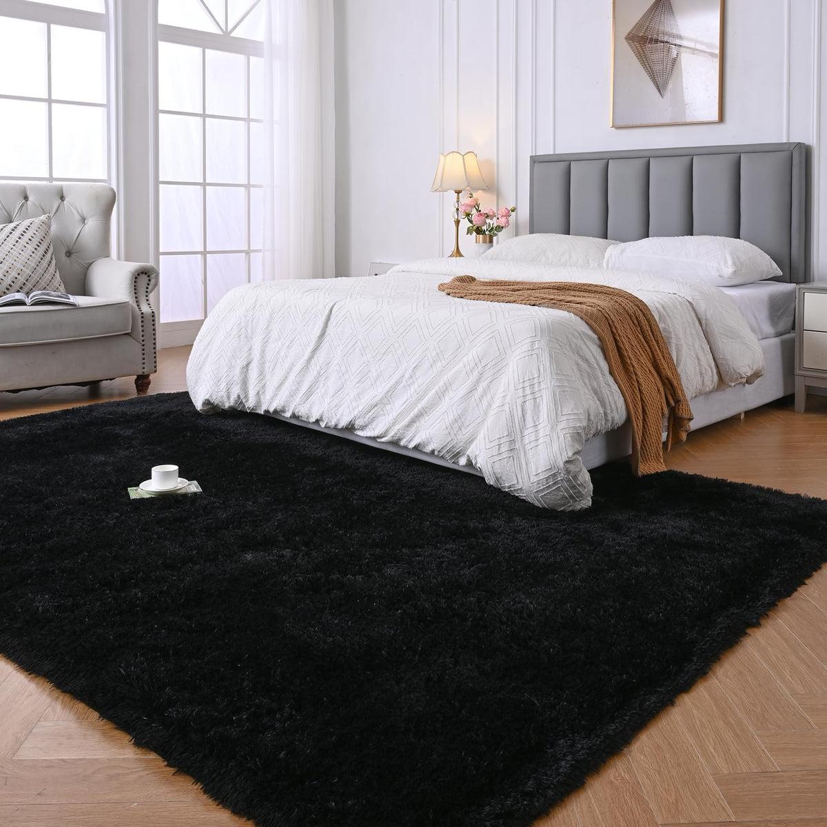 Fluffy Area Rug for Bedroom 5x7 Grey - Soft Shag Dorm Decor Carpet