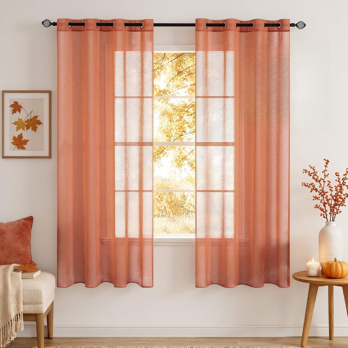 MIULEE Ivory Sheer Curtains Linen Textured Panels 54X84 Inches