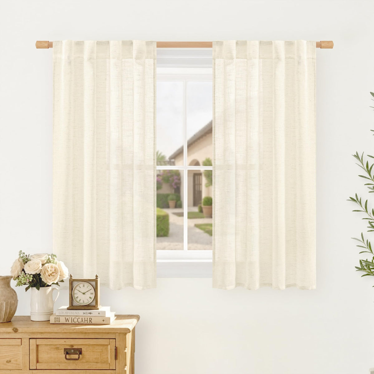 LAMIT Linen Semi Sheer Curtains 84 Inches Long for Living Room 2 Panels