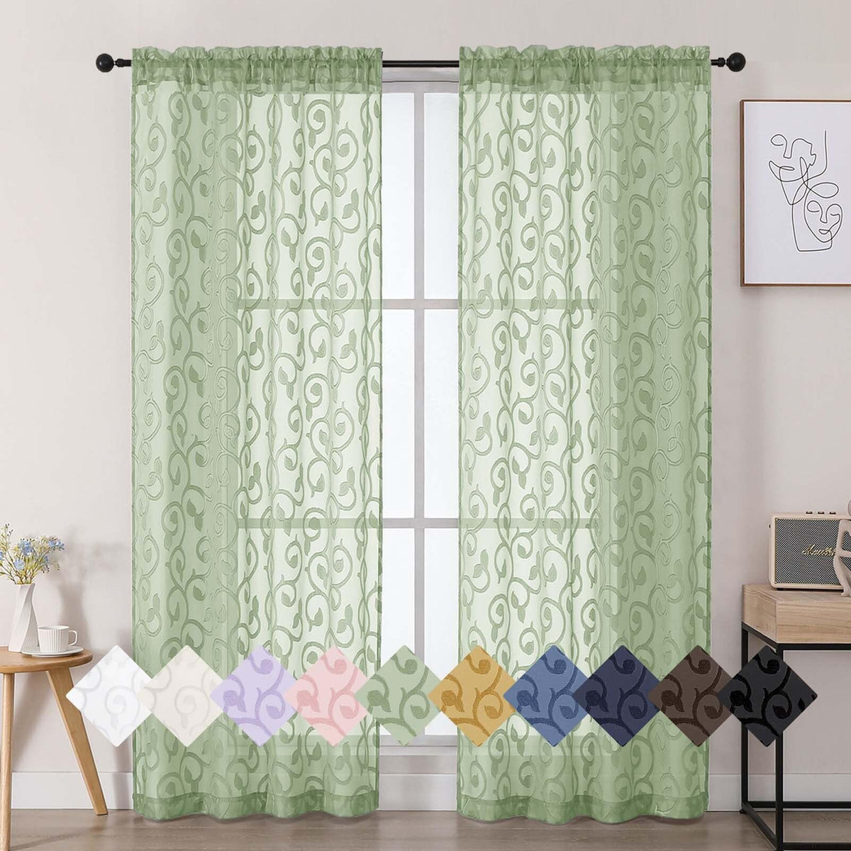 Dusty Blue Sheer Curtains for Bedroom Living Room 72 Inches Long 2 Panels Set, Soft Airy Geometric Jacquard Clip Curtains Drapes, Modern Rod Pocket Door Curtain, 2Pcs Each 42" Wx72 L Inch