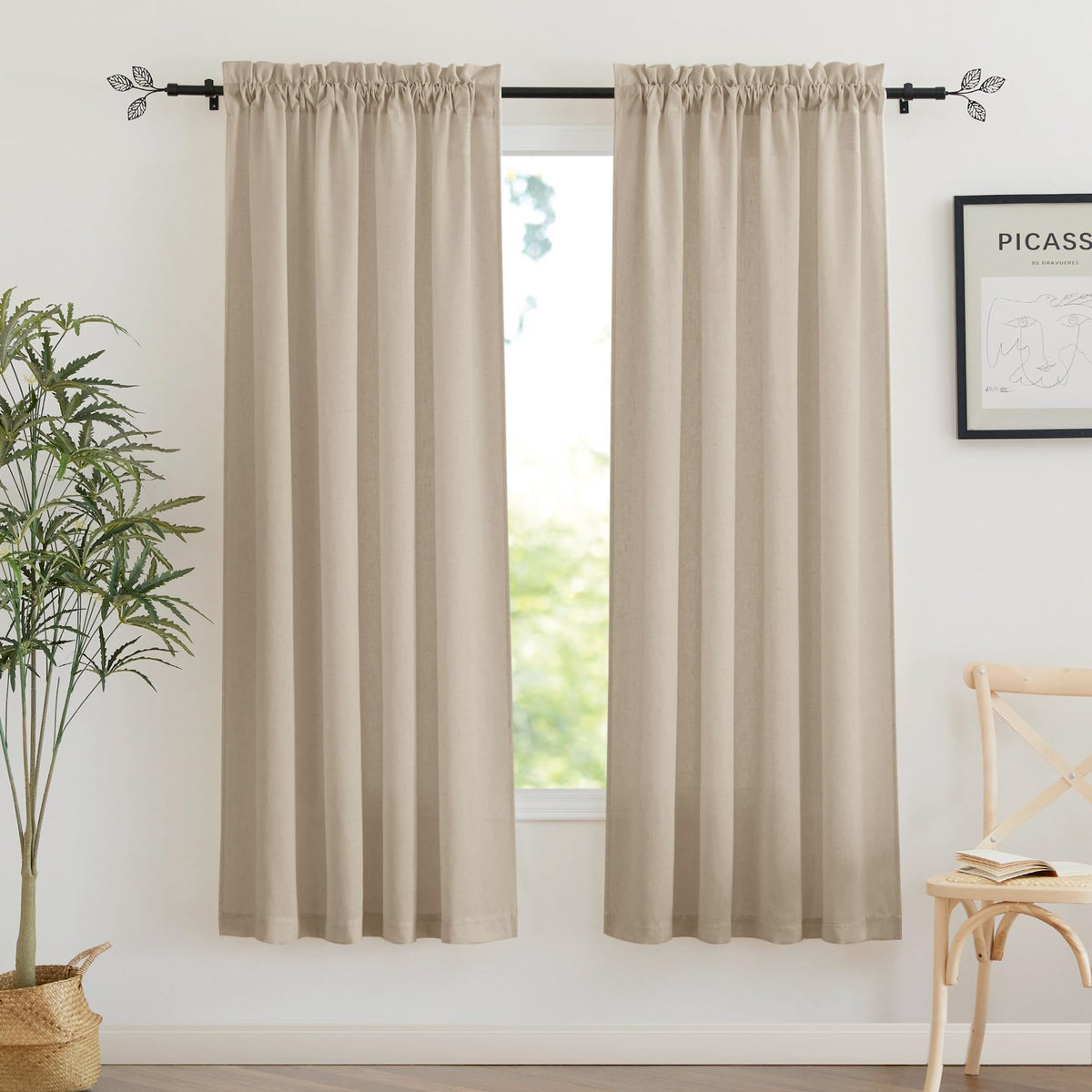 RYB HOME White Semi Sheer Curtains 84 inches Long for Living Room