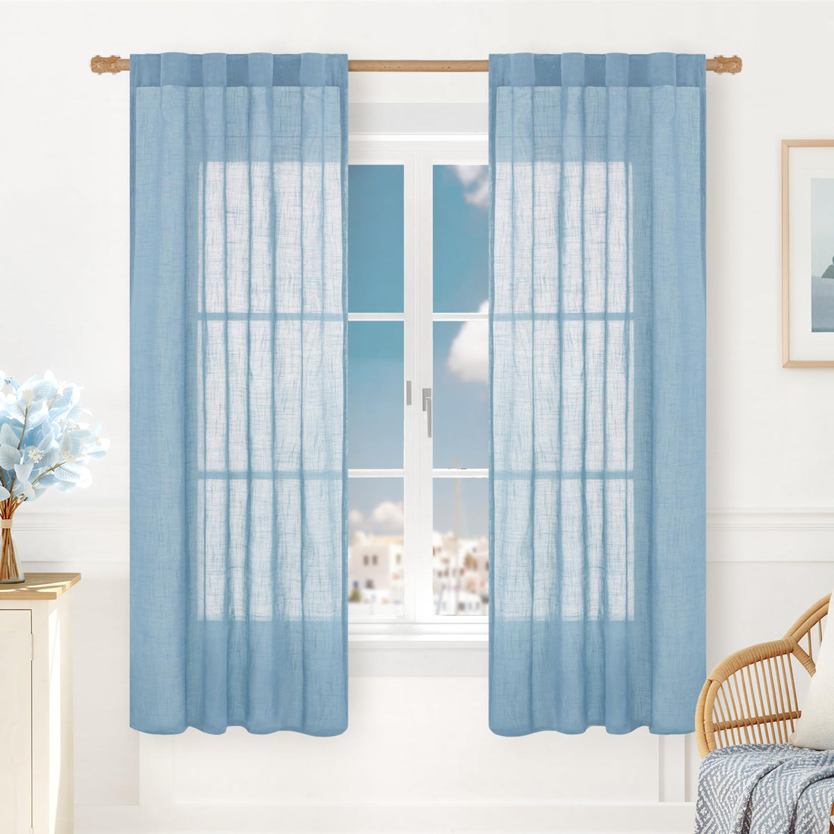 LAMIT Linen Semi Sheer Curtains 84 Inches Long for Living Room 2 Panels