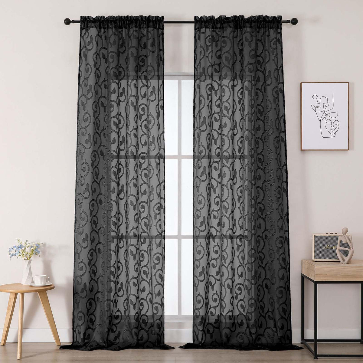 Dusty Blue Sheer Curtains for Bedroom Living Room 72 Inches Long 2 Panels Set, Soft Airy Geometric Jacquard Clip Curtains Drapes, Modern Rod Pocket Door Curtain, 2Pcs Each 42" Wx72 L Inch