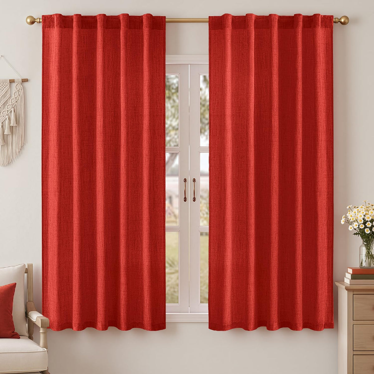 MIULEE Faux Linen Curtains 84 Inch Length 2 Panels Natural Semi Sheer Curtain with Back Tab Rod Pocket, Light Filtering Window Privacy Burlap Drapes for Living Room Bedroom 42W x 84L Linen