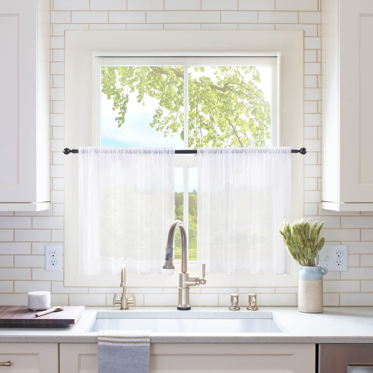 MIULEE 2 Panels White Sheer Curtains for Living Room 54 X 105 Inches