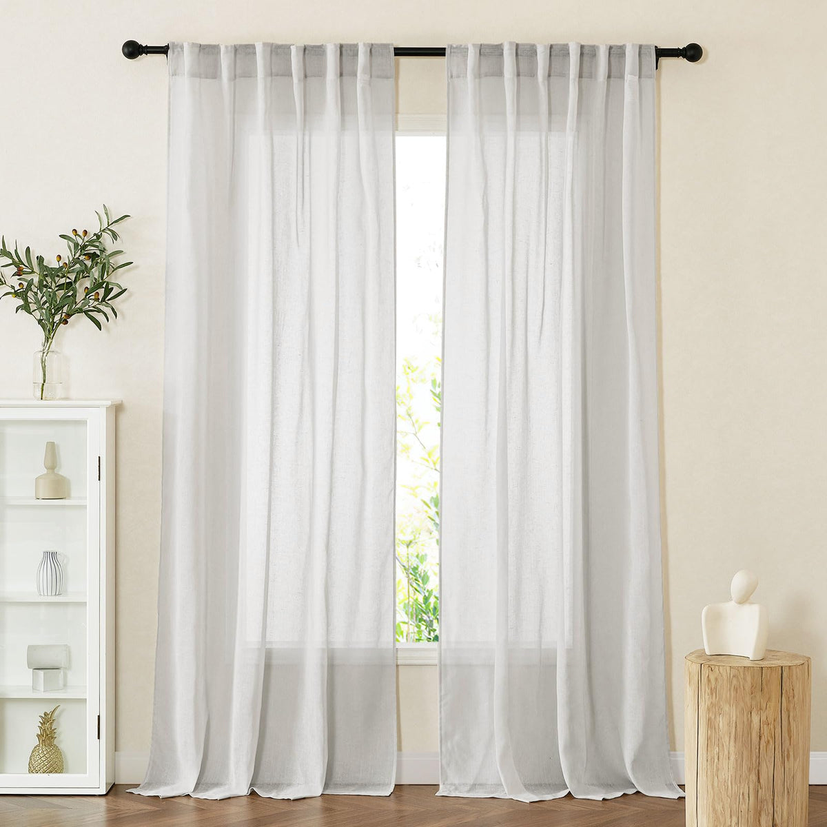 PONY DANCE White Sheer Curtains 96 inches Long, 2 Panels