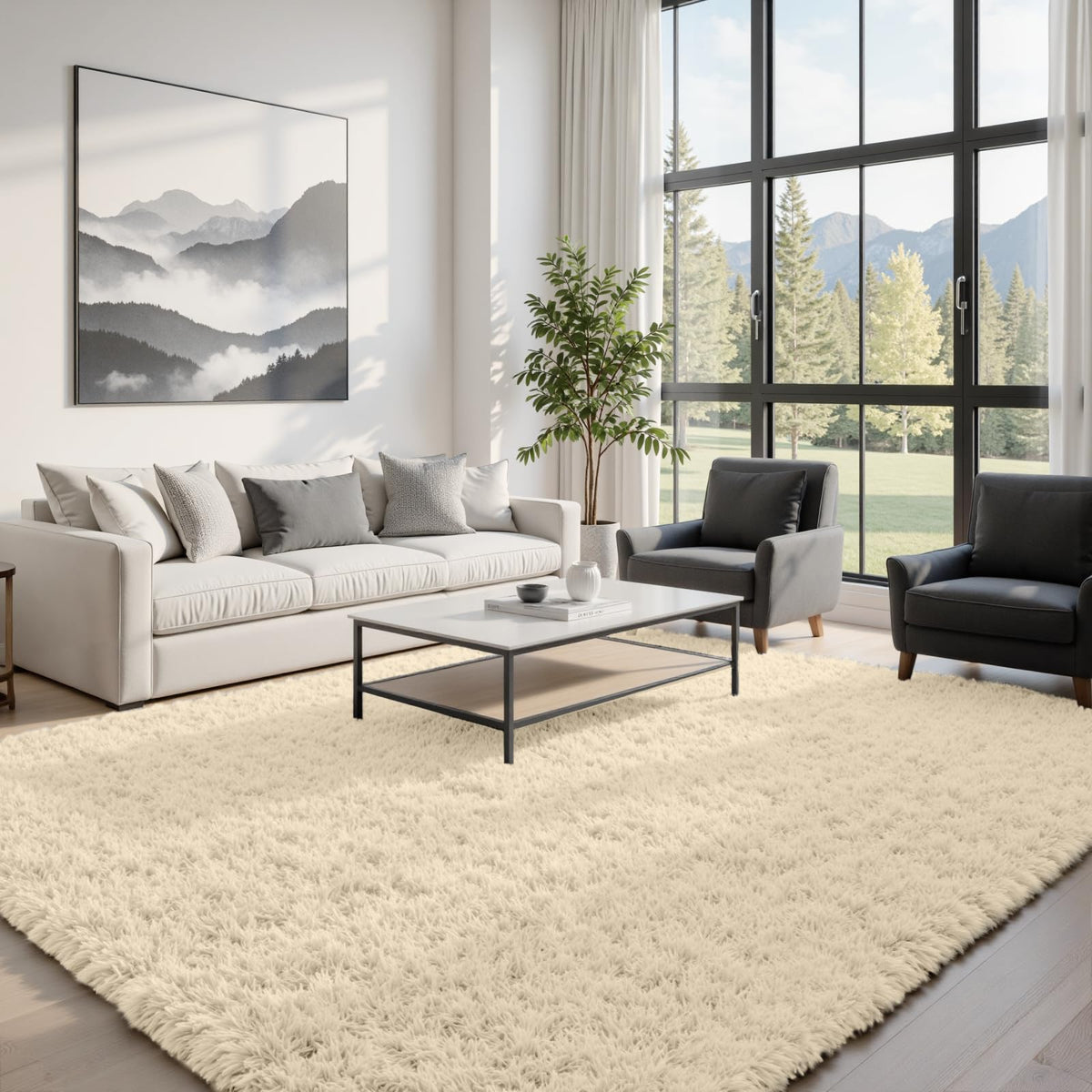 8x10 Fluffy Shag Area Rugs for Living Room Bedroom: Soft Plush Carpet Grey
