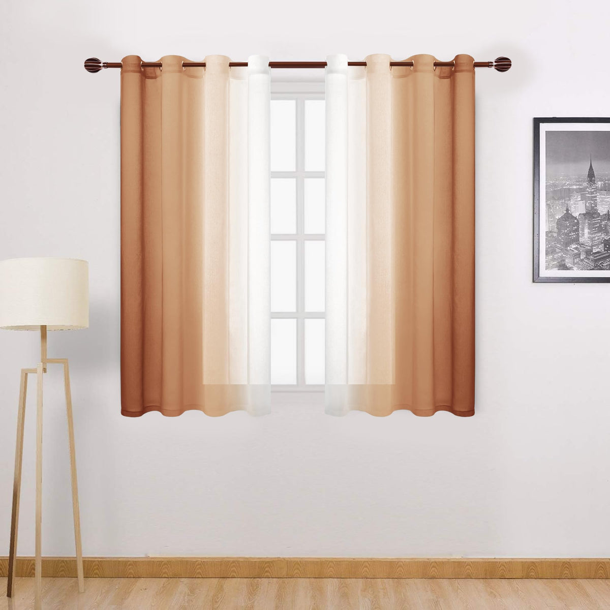 DWCN Blue Linen Ombre Sheer Curtains - Semi Voile Gradient Grommet Top Curtains for Bedroom and Living Room, Set of 2 Window Curtain Panels, 52 x 84 Inches Long, Denim Blue